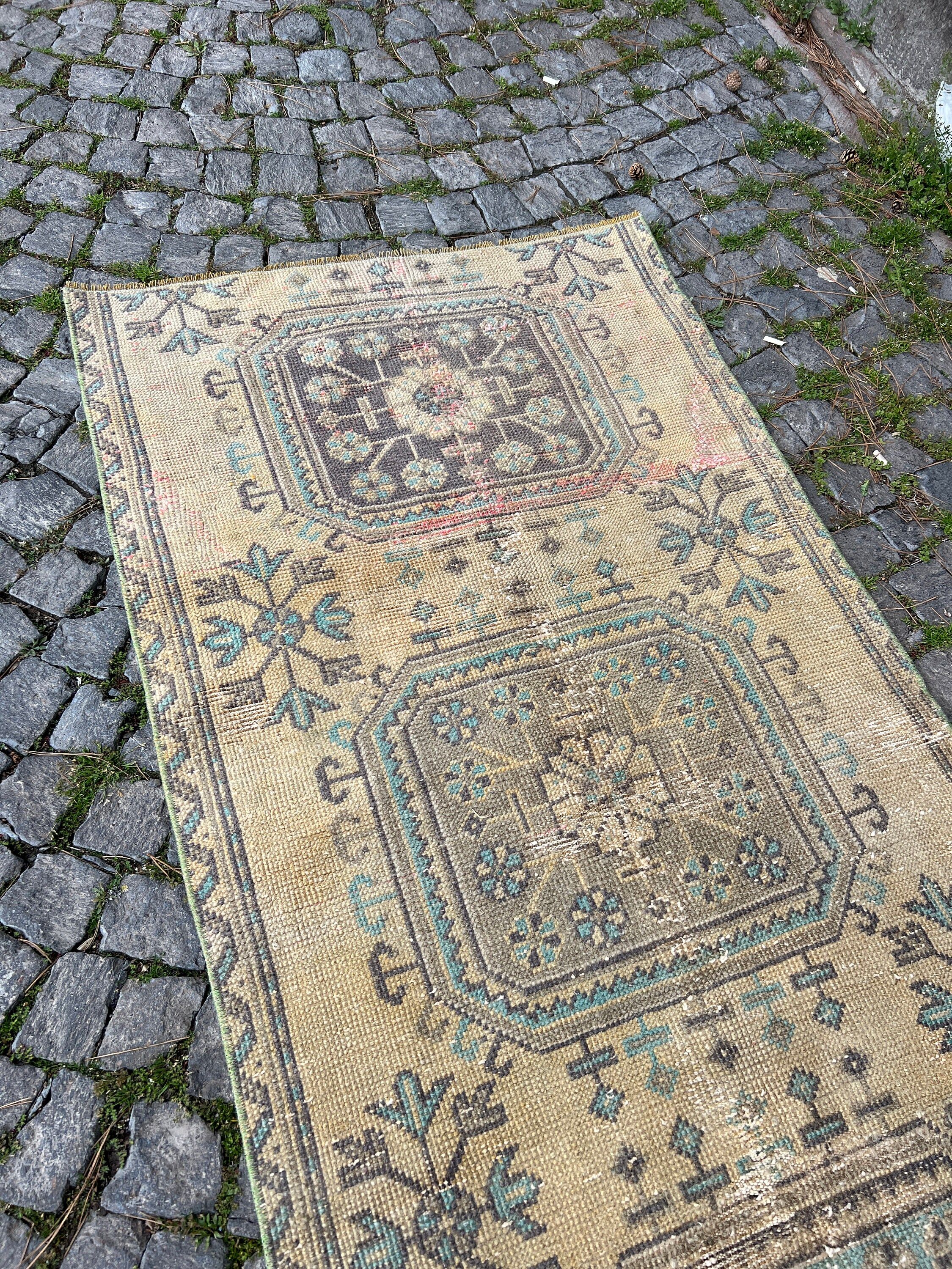 Hallway Rug, Beige Antique Rugs, Stair Rug, Turkish Rug, Kitchen Rug, 3x19.2 ft Runner Rugs, Rugs for Corridor, Vintage Rug