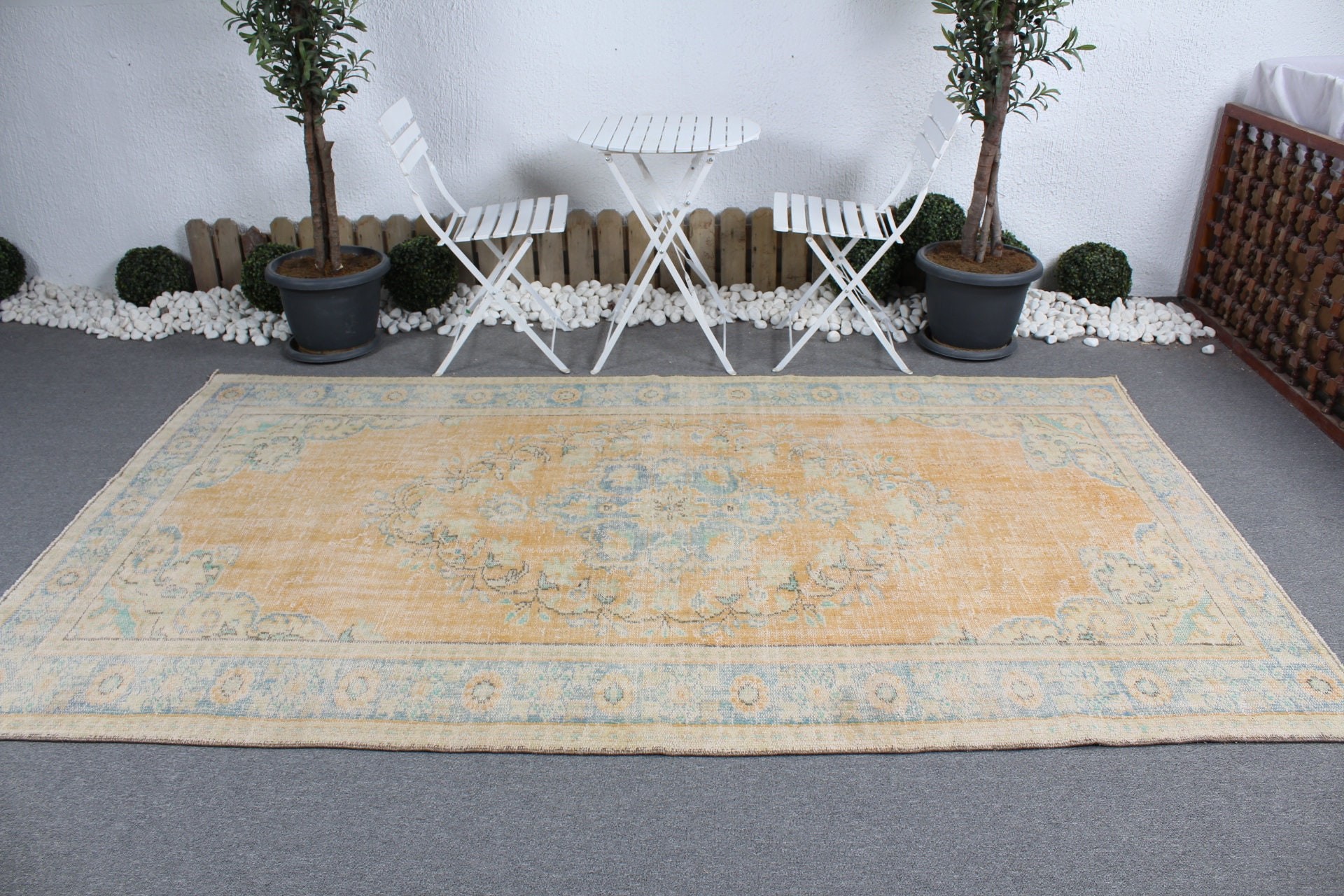 Vintage Rug, Orange Floor Rug, Turkish Rugs, Wool Rug, Rugs for Bedroom, Bedroom Rug, 5.7x9.3 ft Large Rug, Salon Rug