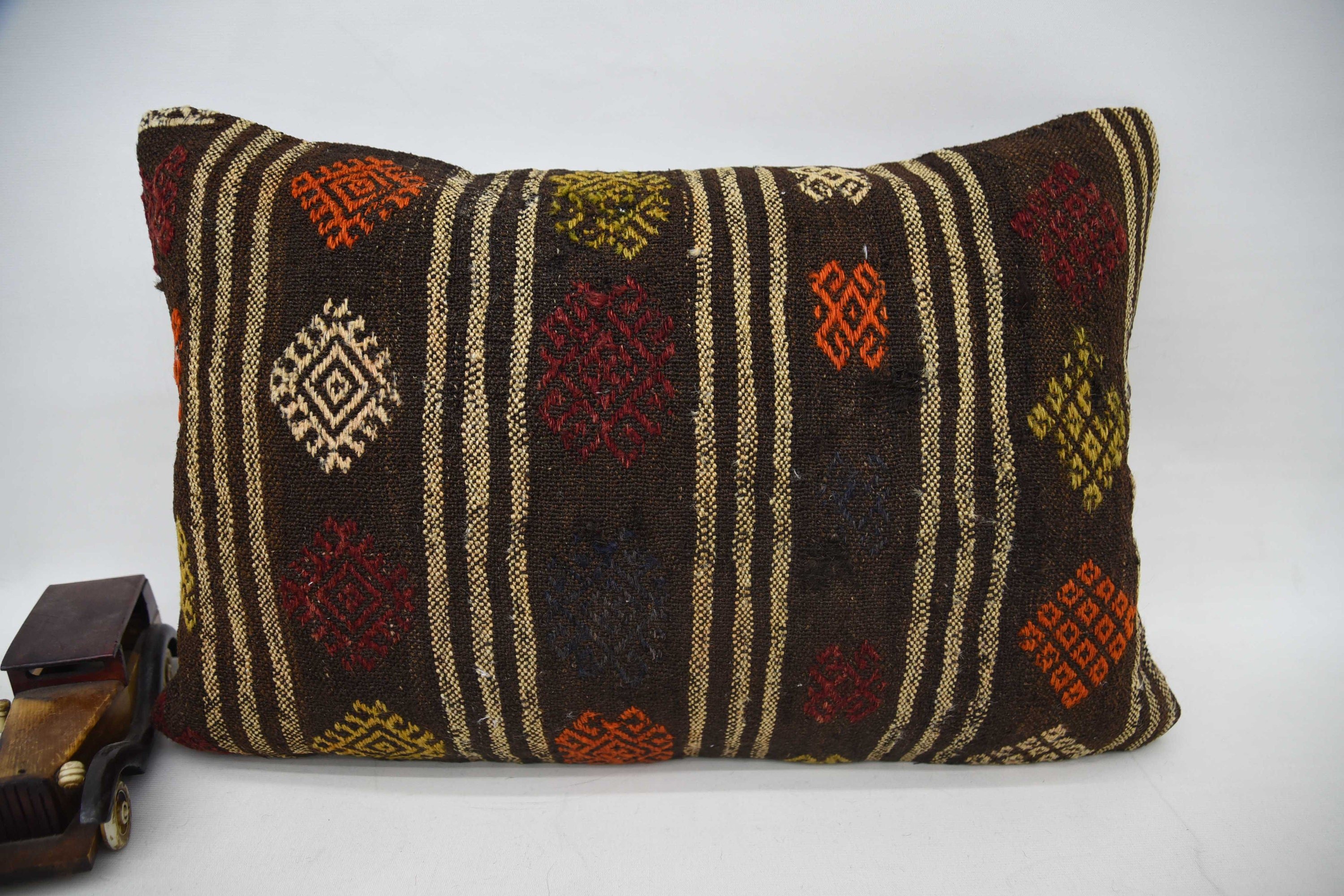 Vintage Kilim Pillow, Ottoman Pillow, 16"x24" Brown Pillow Cover, Kilim Cushion Sham, Ethnic Cushion Case, Pillow for Sofa