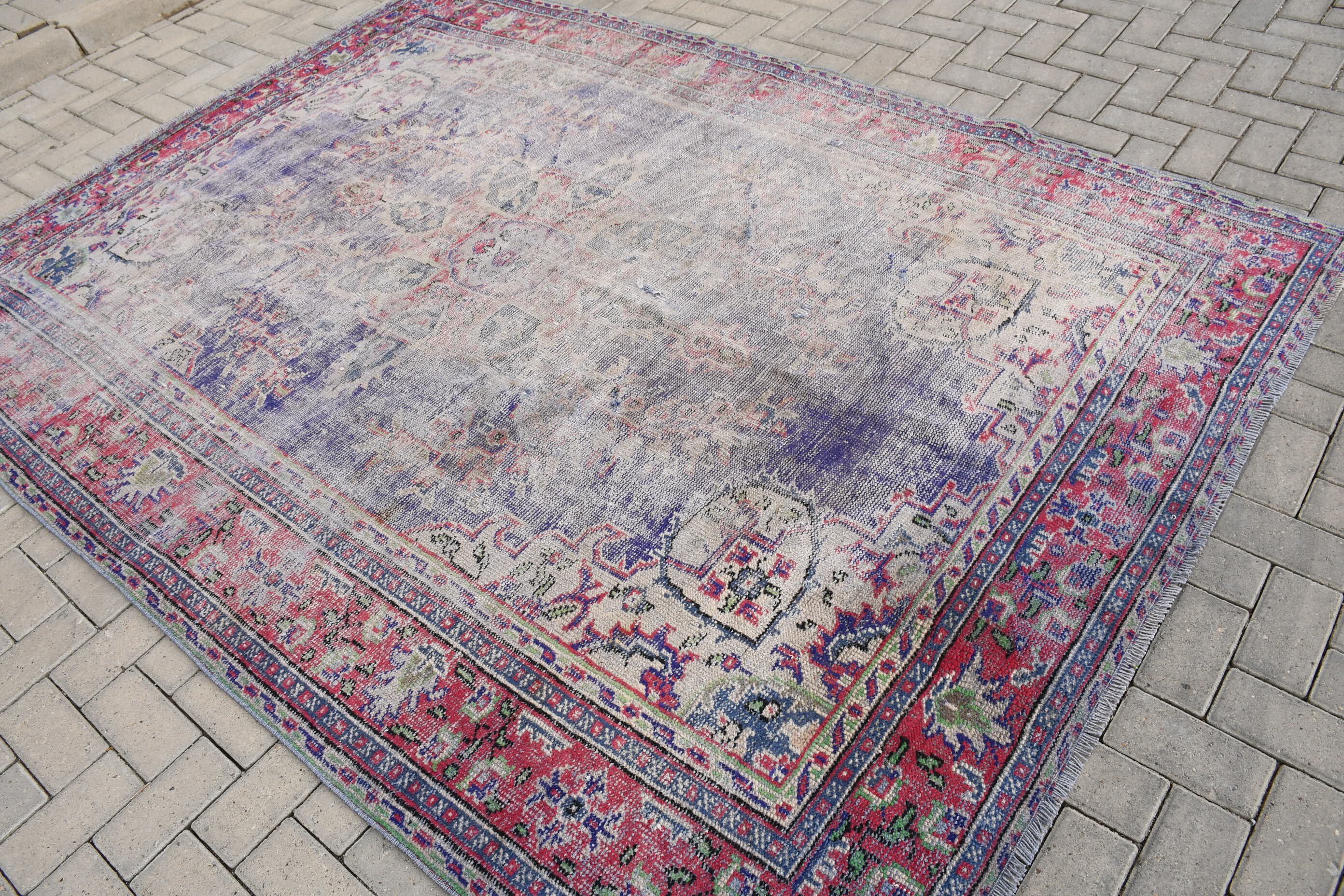 Havalı Halı, Türk Halıları, Mor Mutfak Halısı, Vintage Halı, Yurt Halısı, 6,6x8,9 ft Büyük Halılar, Salon Halısı, Yemek Odası Halısı, Yer Halıları, Sessiz Halı