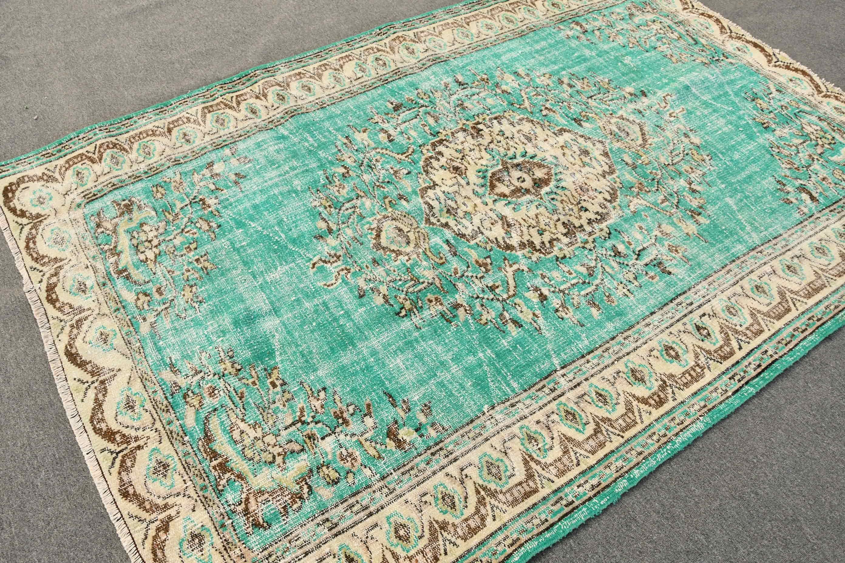 Salon Halısı, Yemek Odası Halısı, 5.5x8.1 ft Büyük Halı, Vintage Halılar, Türk Halıları, Antika Halı, Yeşil Ev Dekor Halısı, Soyut Halı