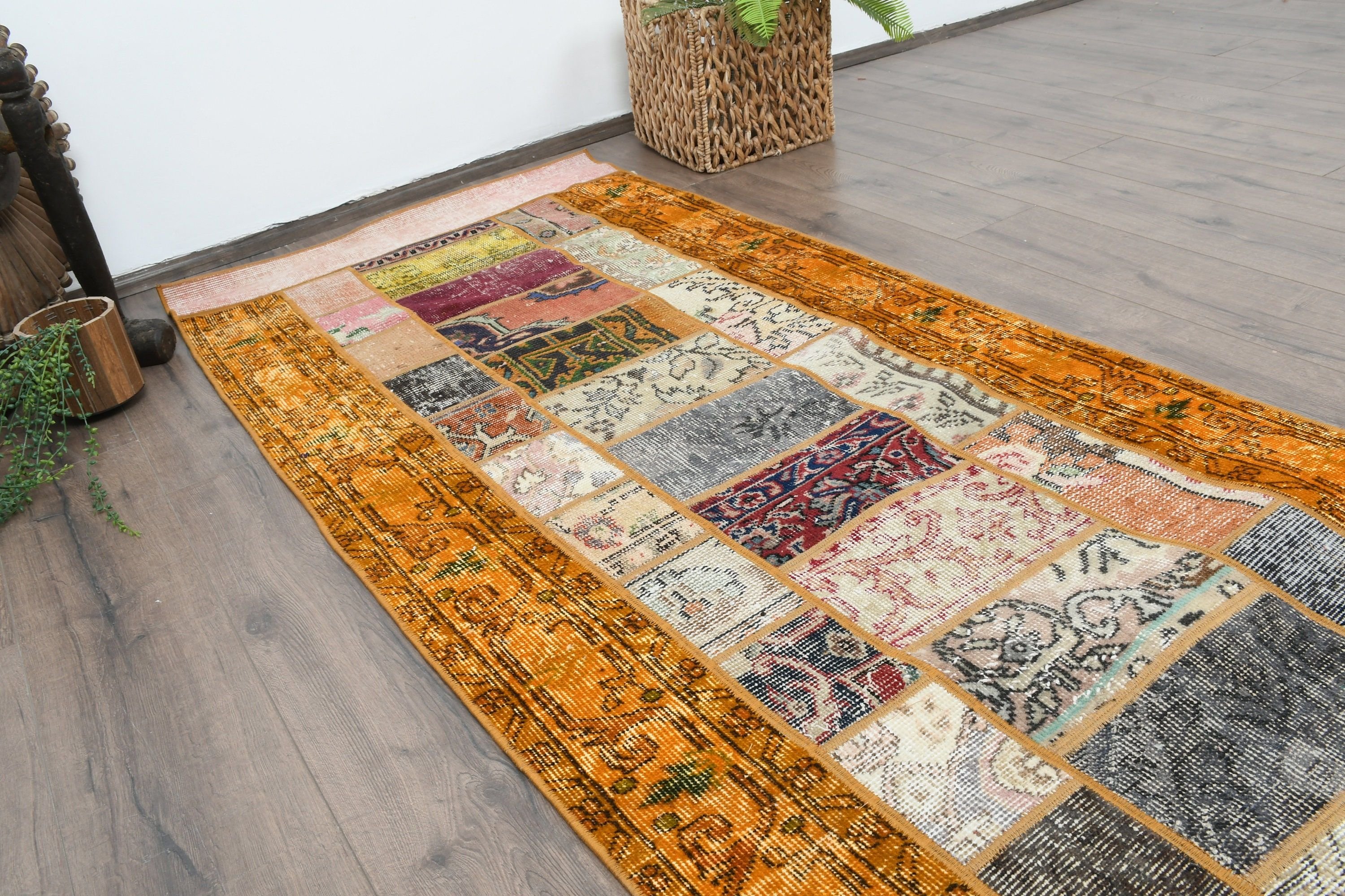 Vintage Rugs, Rugs for Kitchen, 2.9x6.5 ft Accent Rug, Cool Rugs, Yellow Floor Rug, Turkish Rug, Kitchen Rug, Antique Rug, Bedroom Rug
