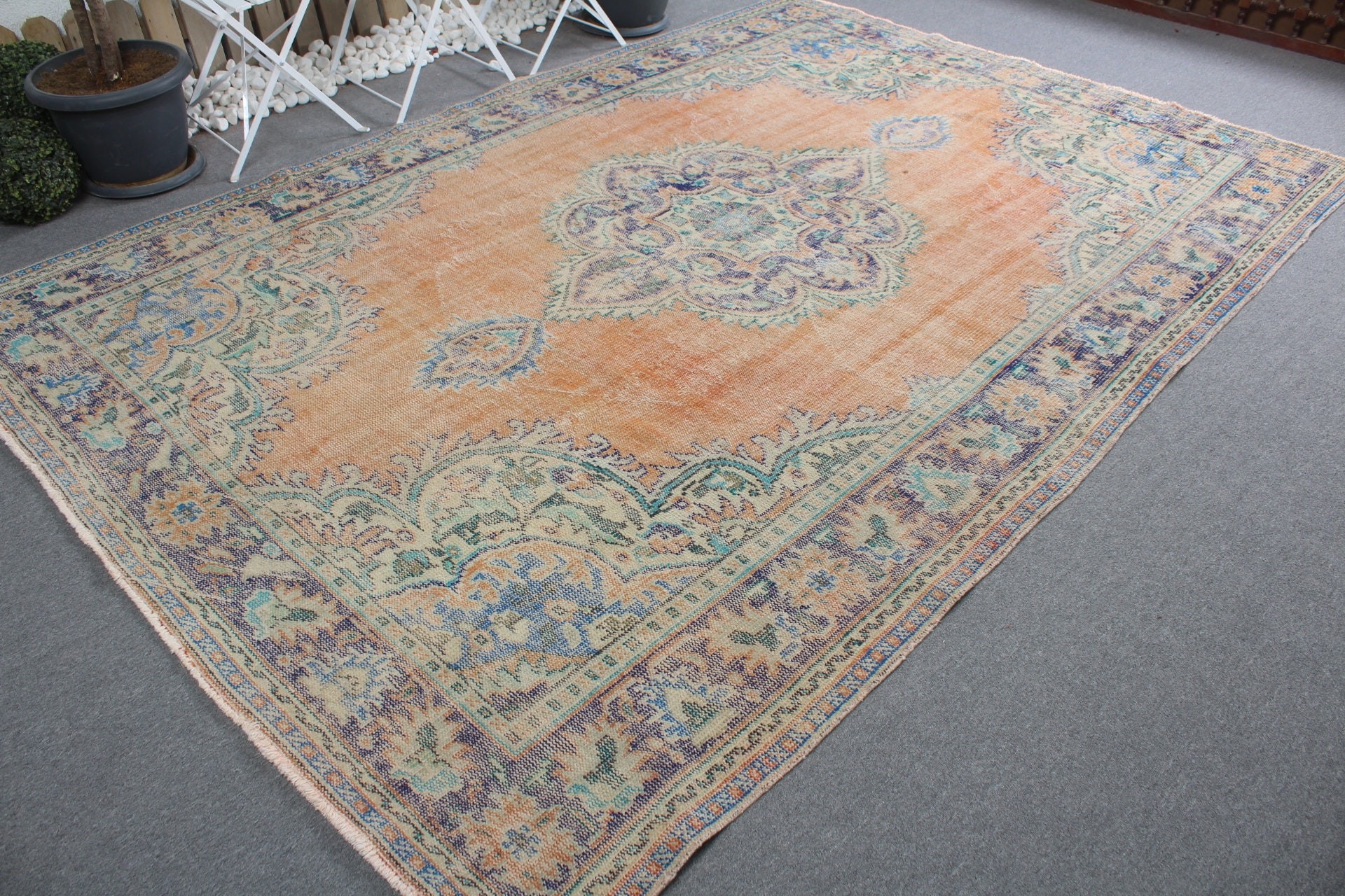 Oushak Rug, Vintage Rug, Old Rugs, Saloon Rug, Dining Room Rugs, Turkish Rug, Home Decor Rugs, Orange  7x10.5 ft Oversize Rug