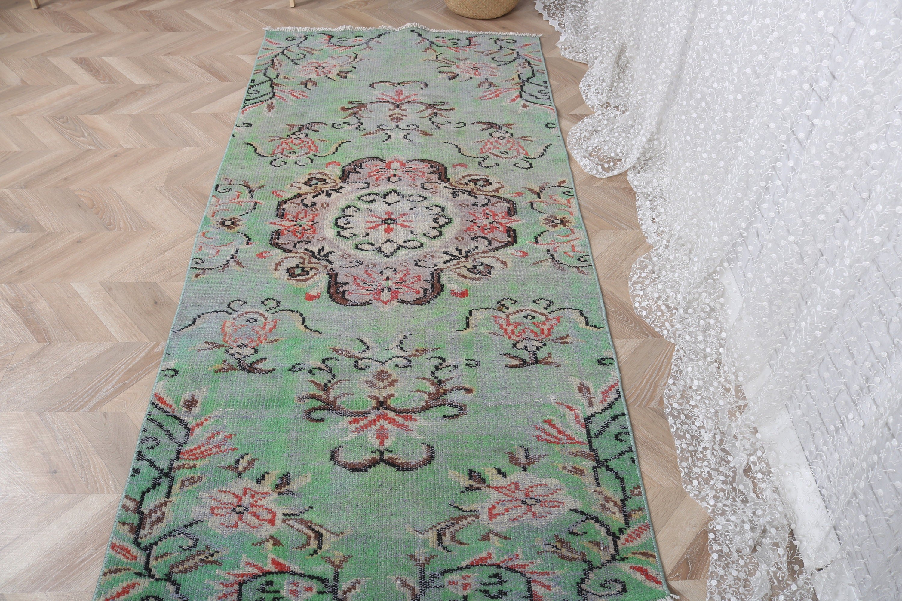 3.3x7 ft Accent Rug, Turkish Rugs, Bedroom Rug, Boho Rug, Green Boho Rug, Decorative Rug, Vintage Rugs, Bohemian Rugs, Vintage Accent Rugs