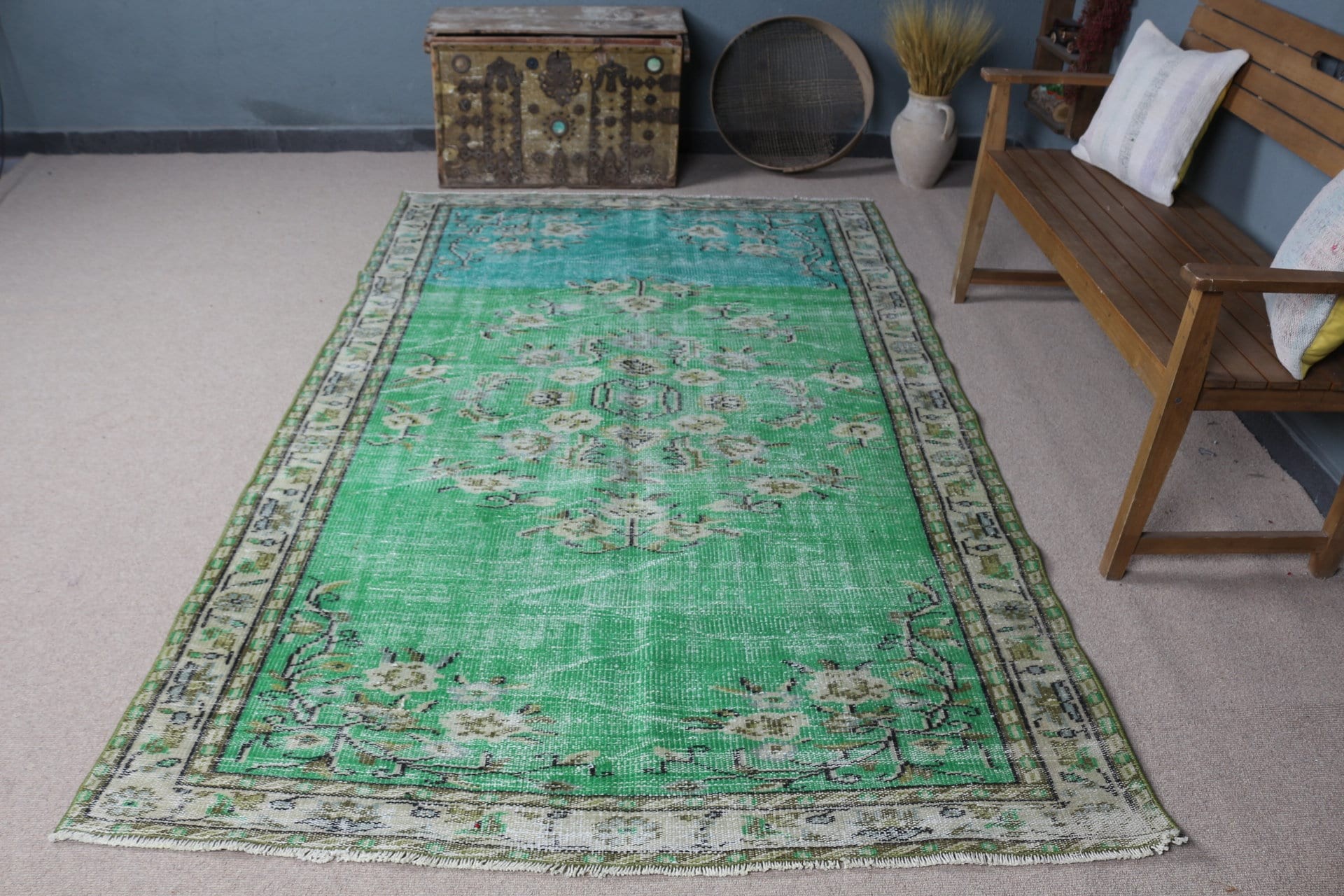 Moroccan Rug, Green Oushak Rugs, Cool Rug, Bedroom Rug, Salon Rug, Rugs for Living Room, Turkish Rug, Vintage Rug, 5.2x8.4 ft Large Rug