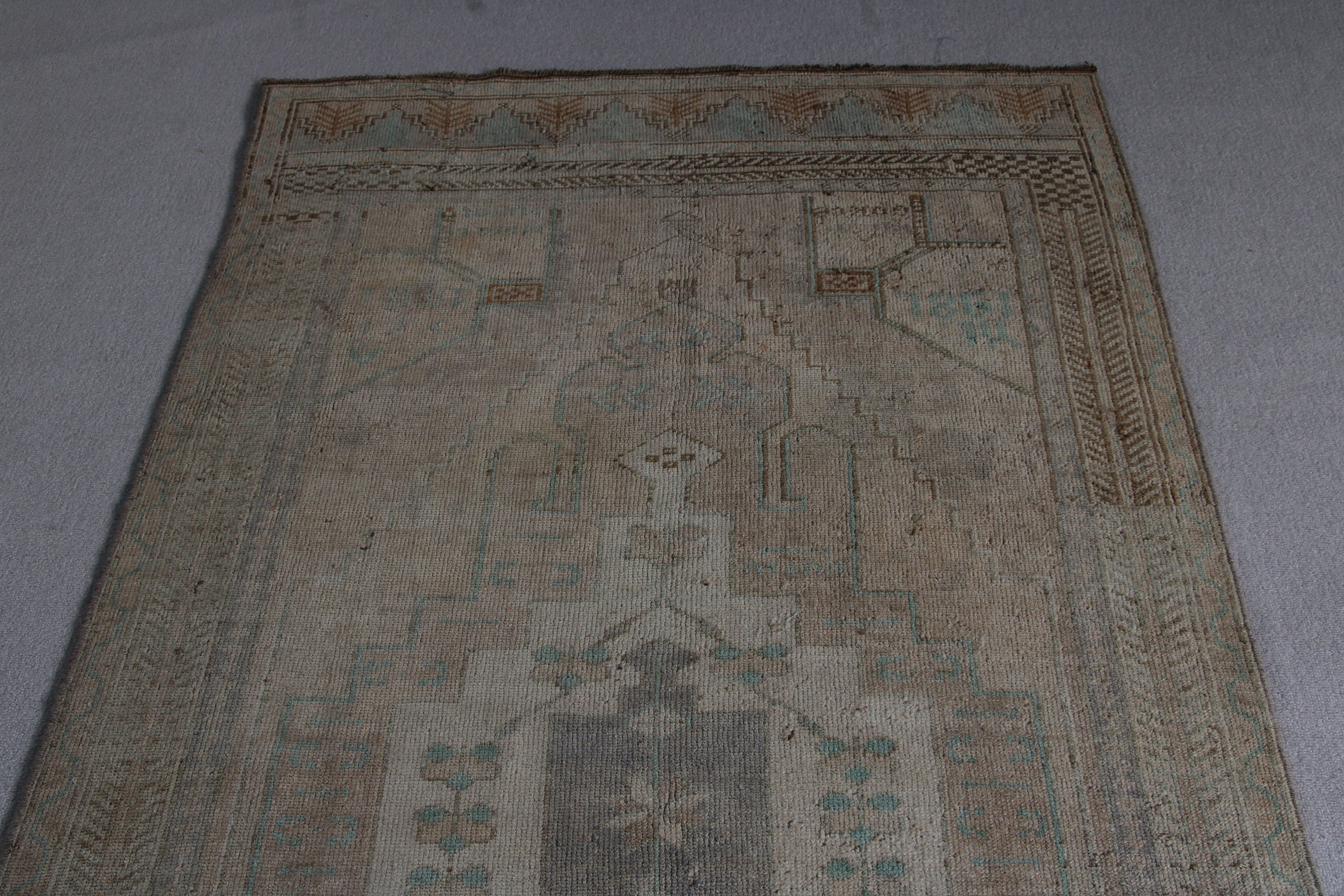 Vintage Halılar, Türk Halıları, Oushak Bölge Halısı, Anadolu Halısı, 3,6x7,8 ft Alan Halıları, Bej Mutfak Halısı, Geometrik Halılar, Yer Halıları, Egzotik Halı