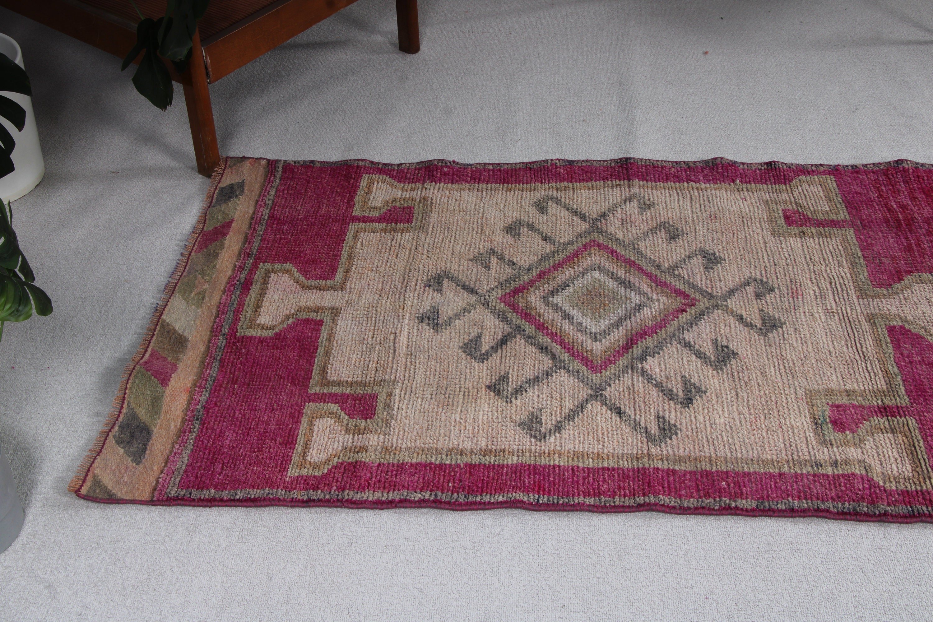 Mor Yer Halısı, Oushak Halıları, Türk Halıları, Vintage Runner Halıları, Beni Ourain Runner Halısı, Vintage Halı, 3.1x11.7 ft Runner Halısı, Fas Halısı