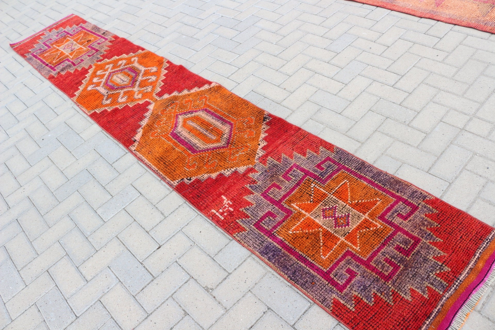 Hallway Rug, Stair Rugs, Vintage Rugs, Kitchen Rug, Red  2x12.1 ft Runner Rug, Rugs for Kitchen, Turkish Rug, Oushak Rugs