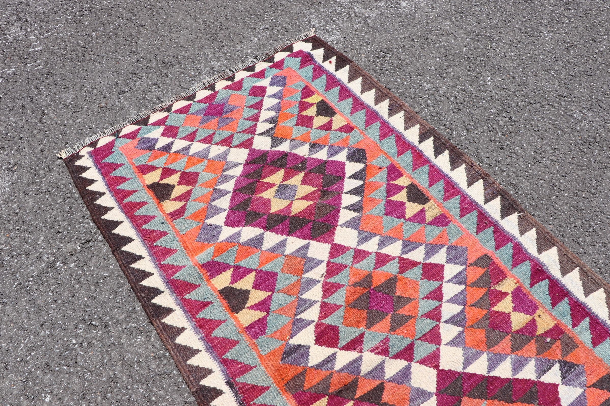 Pembe 3.2x11.9 ft Runner Halıları, Kilim, Oushak Halısı, Türk Halısı, Vintage Halı, Mutfak Halıları, Koridor Halısı, Yer Halıları, Aztek Halısı