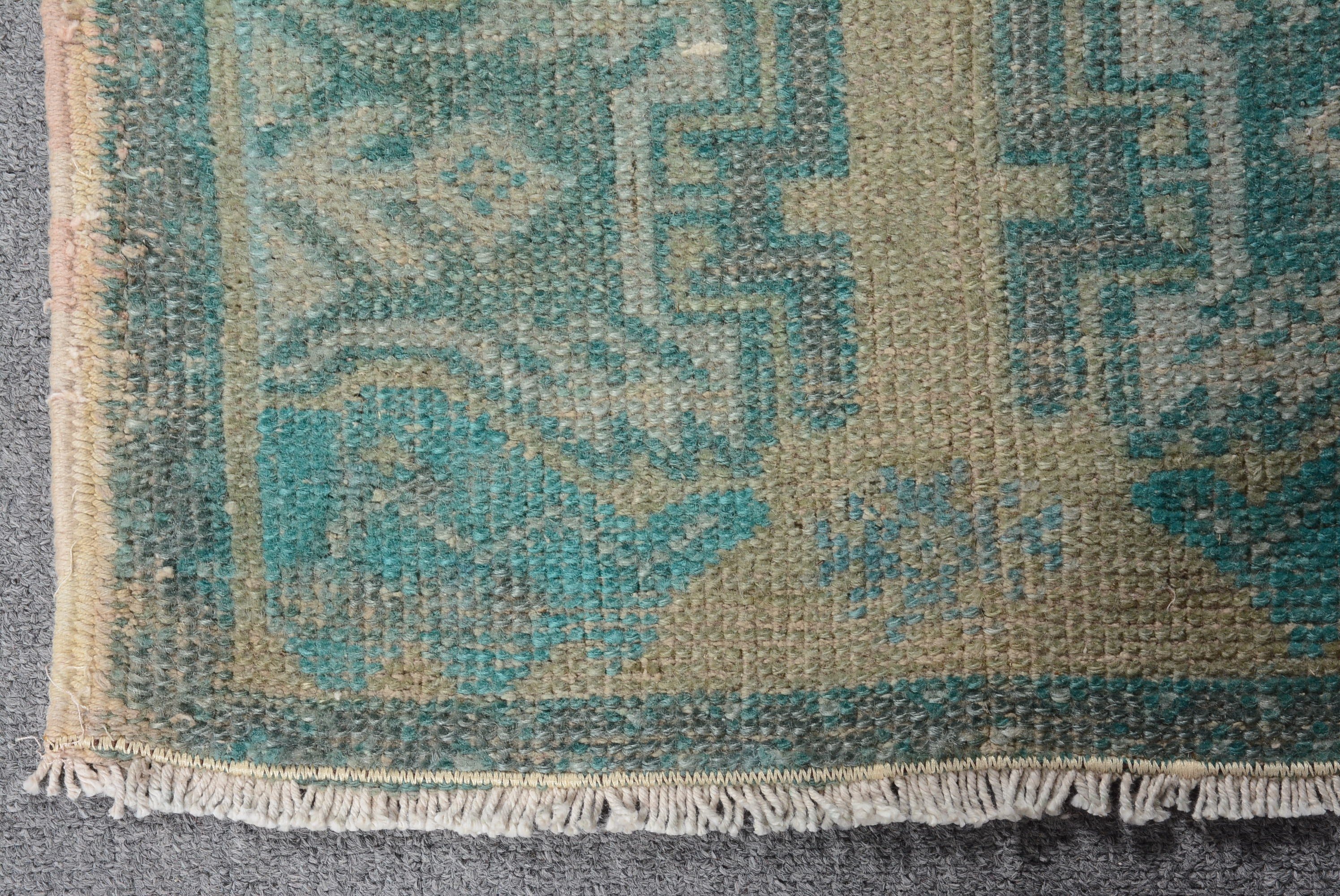 Yeşil Oushak Halı, 1.5x2.9 ft Küçük Halı, Oryantal Halılar, Türk Halısı, Giriş Halısı, Havalı Halı, Vintage Halı, Duvara Asılı Halılar, Kapı Paspası Halıları