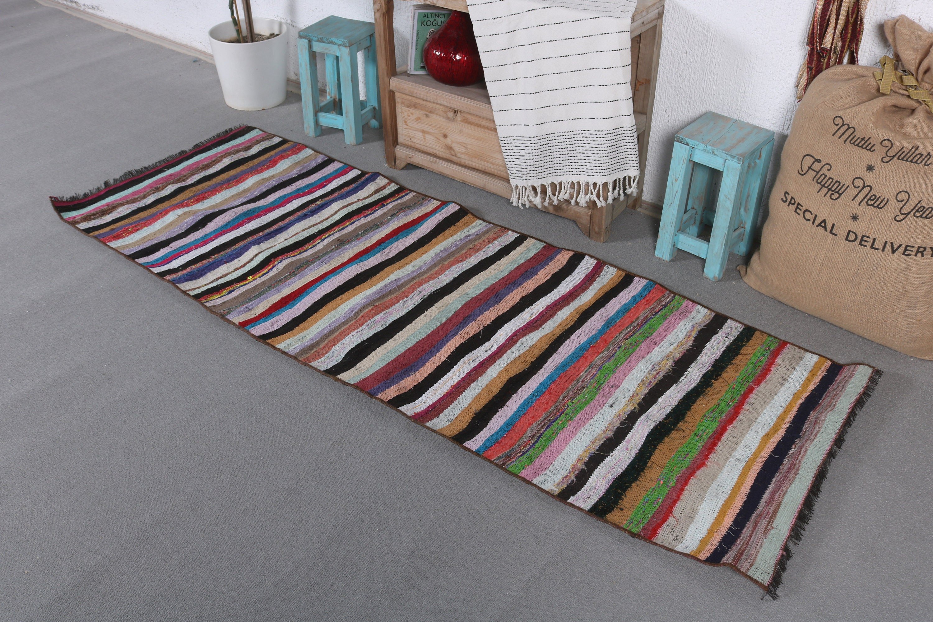 2.5x7.2 ft Yolluk Halıları, Kilim, Gökkuşağı Ev Dekorasyonu Halısı, Koridor Halısı, Anadolu Halısı, Vintage Halılar, Türk Halıları, Oryantal Halı, Merdiven Halıları