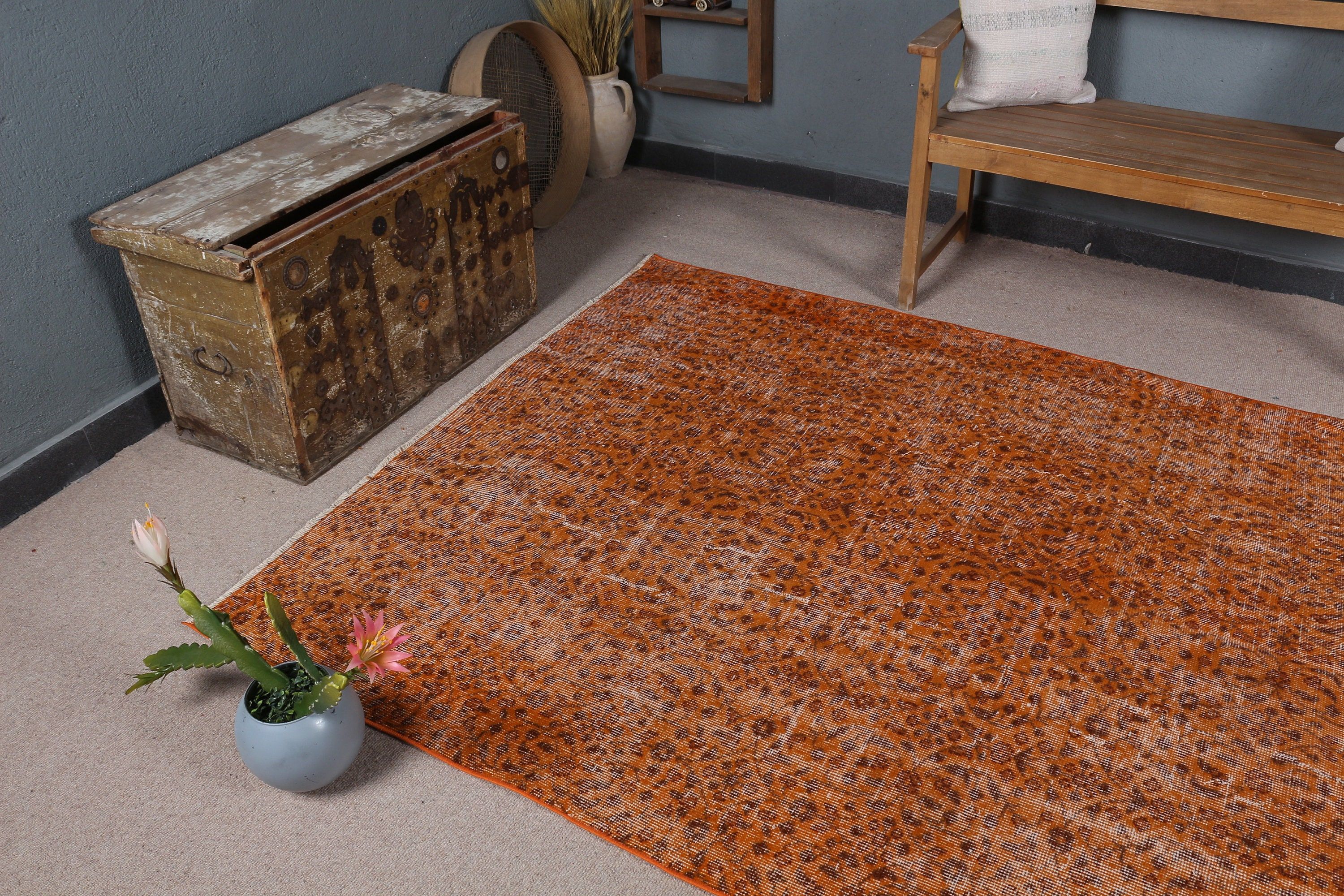 Turkish Rugs, Vintage Rugs, Living Room Rug, Orange Oriental Rugs, Dining Room Rug, 5.2x8.2 ft Large Rug, Bedroom Rug
