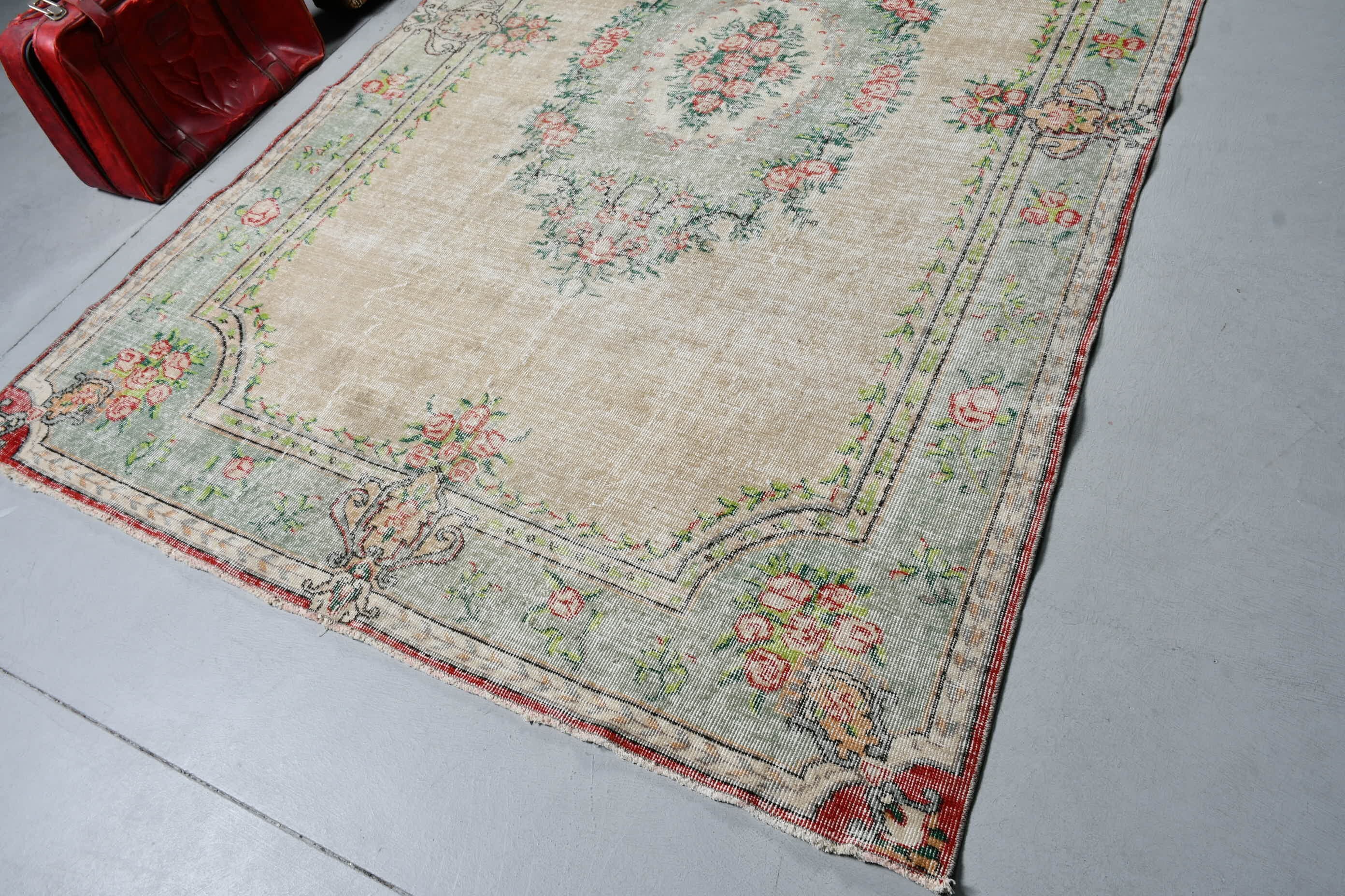 Salon Halısı, Antika Halılar, Oturma Odası Halıları, Türk Halıları, Bej Antika Halı, 5.4x9.4 ft Büyük Halı, Vintage Halı, Oushak Halı, Retro Halılar