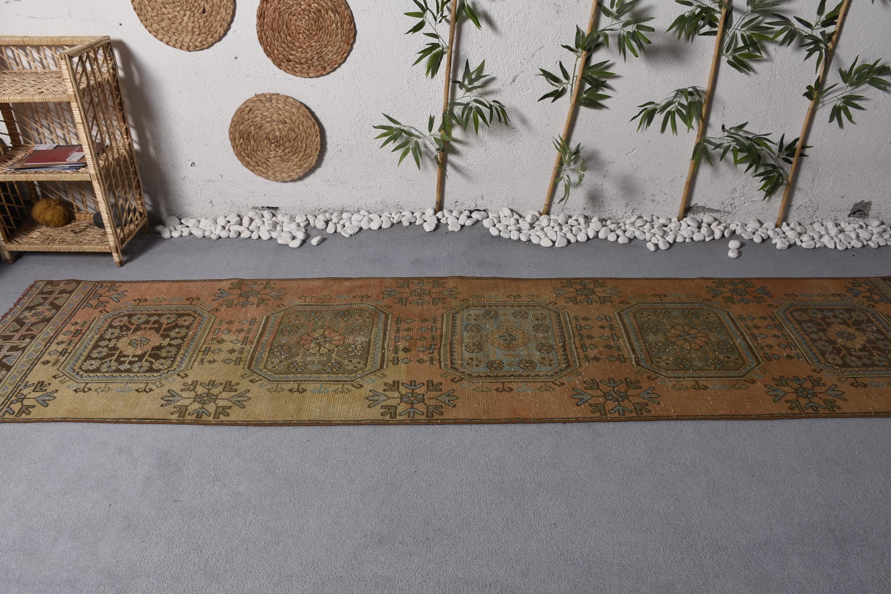 Merdiven Halısı, Boho Halıları, Vintage Yolluk Halıları, Türk Halısı, Turuncu Soğuk Halı, Vintage Halı, Nötr Halılar, Lüks Halılar, 2,6x10,8 ft Koşucu Halıları