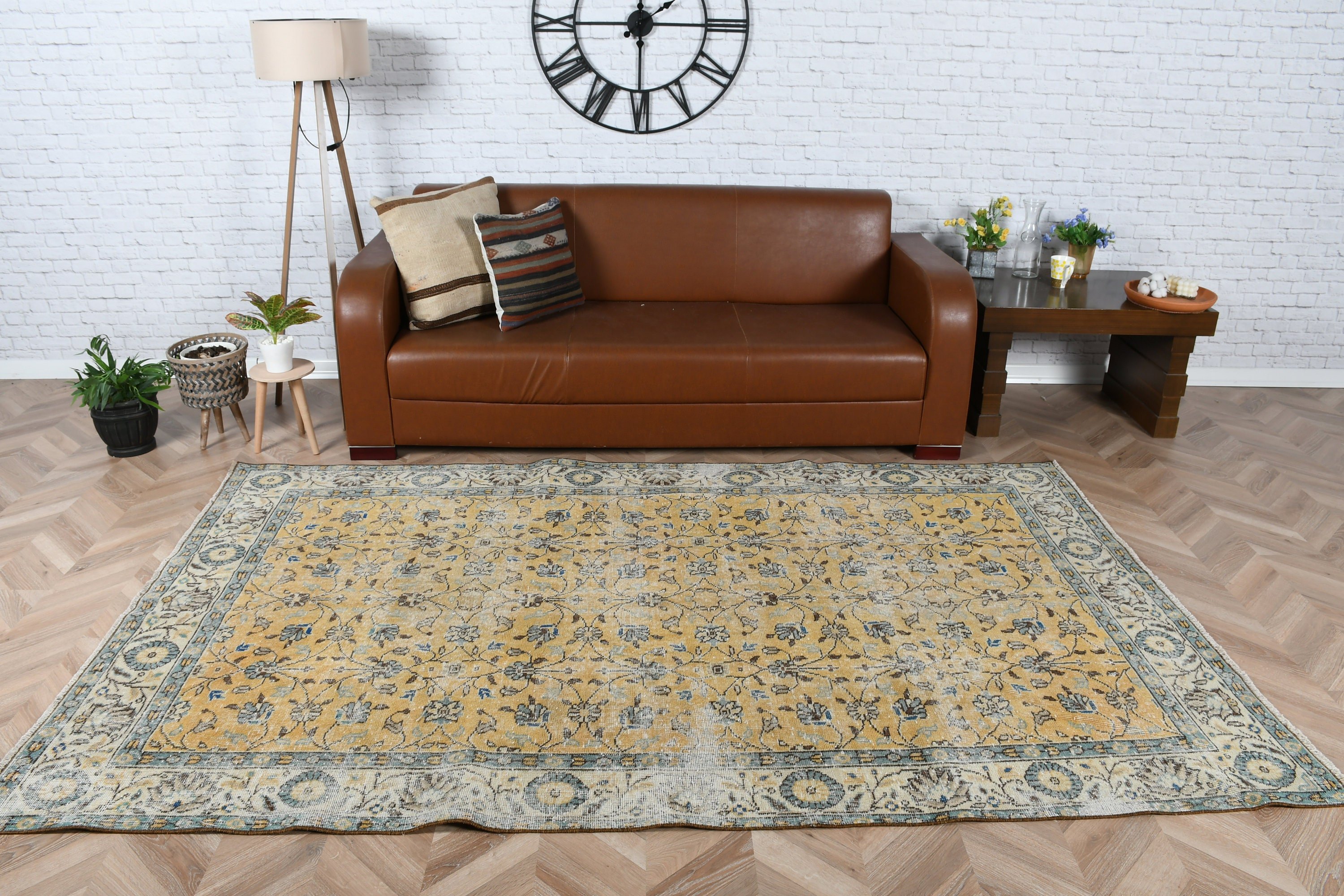 Moroccan Rugs, Dining Room Rug, Oushak Rug, Turkish Rug, 5.2x8.6 ft Large Rug, Living Room Rug, Vintage Rugs, Yellow Home Decor Rug