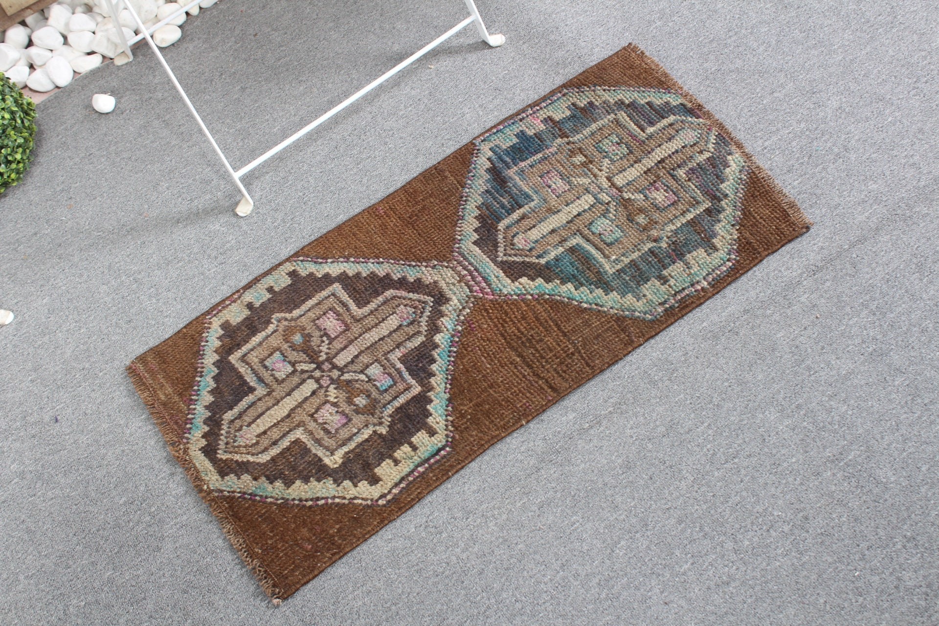 Brown Oushak Rug, Oushak Rug, Rugs for Kitchen, Door Mat Rugs, 1.3x2.7 ft Small Rugs, Eclectic Rug, Turkish Rug, Bedroom Rugs, Vintage Rug