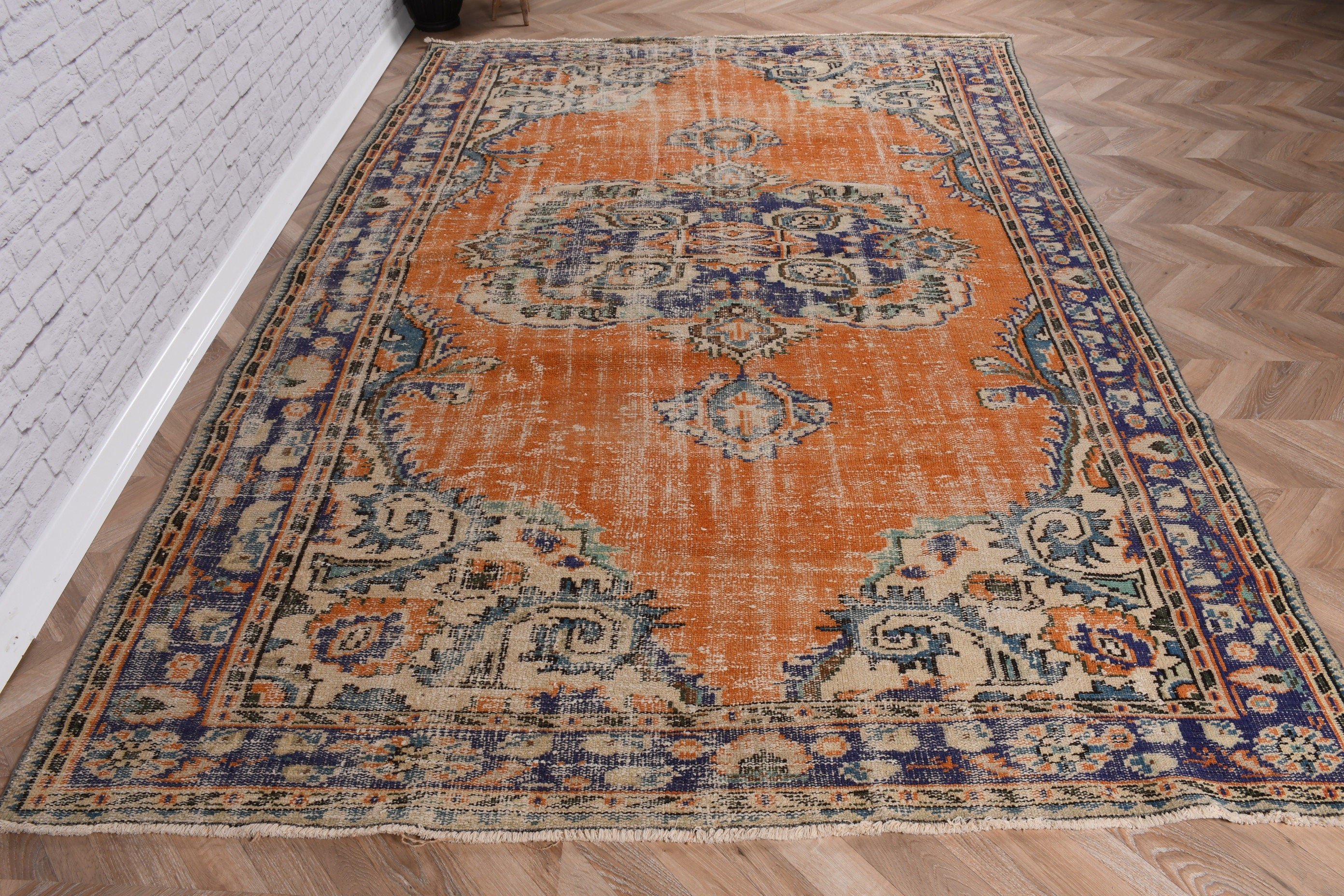 Living Room Rug, Moroccan Rug, Orange  6.2x9.4 ft Large Rug, Turkish Rugs, Dining Room Rugs, Vintage Rug, Geometric Rug