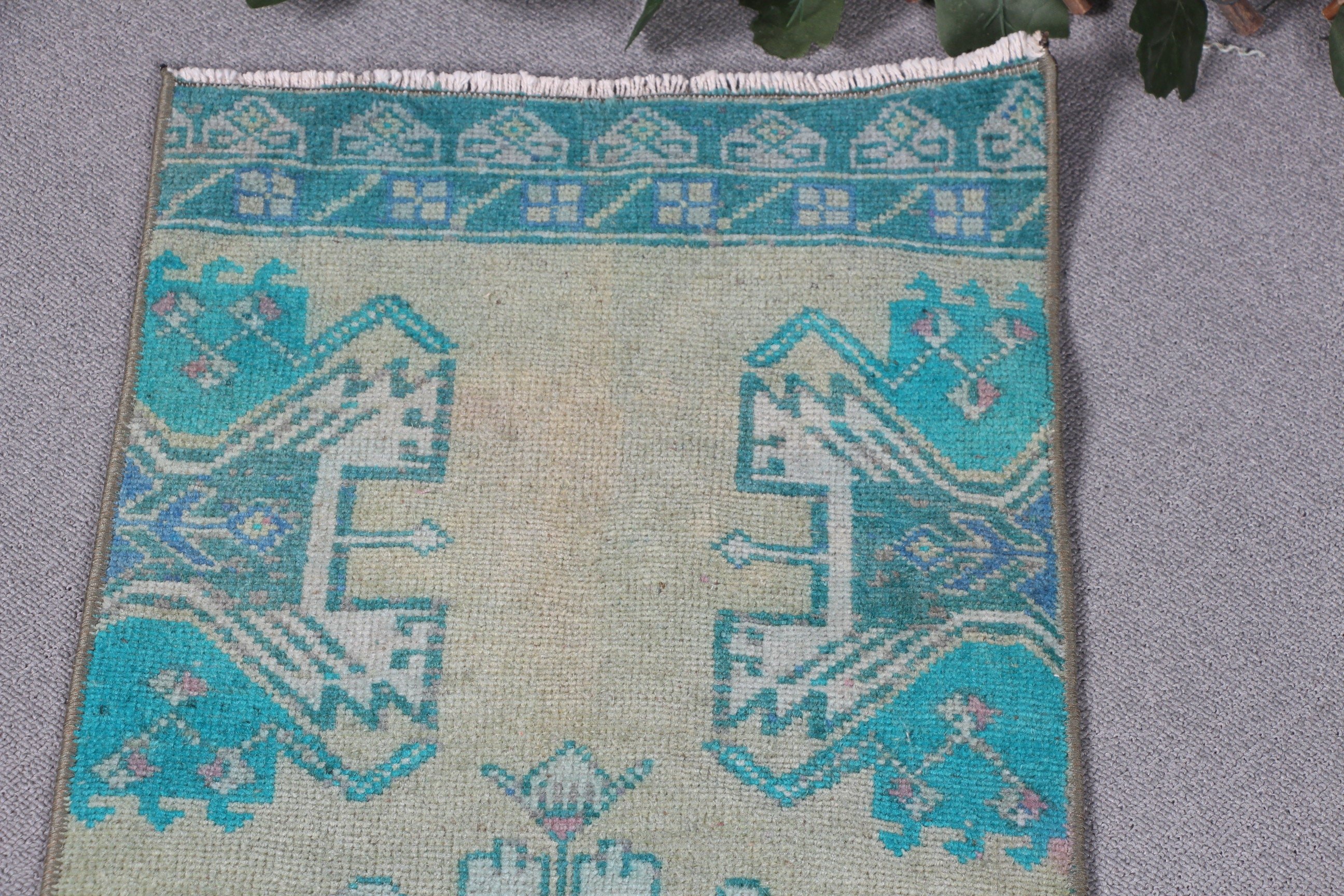 Green Anatolian Rugs, Oushak Rug, Turkish Rug, Door Mat Rugs, Car Mat Rug, Wool Rug, Vintage Rug, Rugs for Car Mat, 1.2x3.4 ft Small Rugs