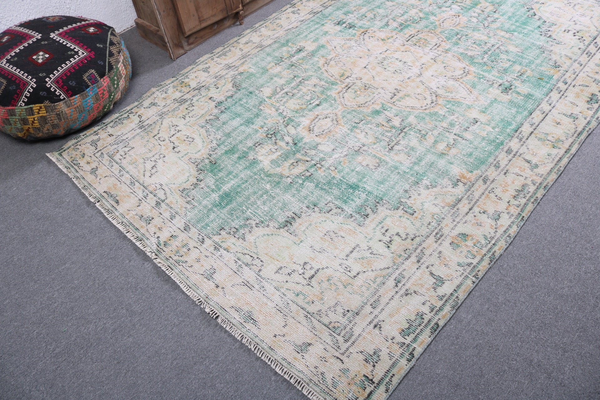 Floor Rugs, Vintage Rug, Green Antique Rug, Anatolian Rugs, Handmade Rugs, Bedroom Rug, Large Boho Rugs, 5.2x8.2 ft Large Rug, Turkish Rugs