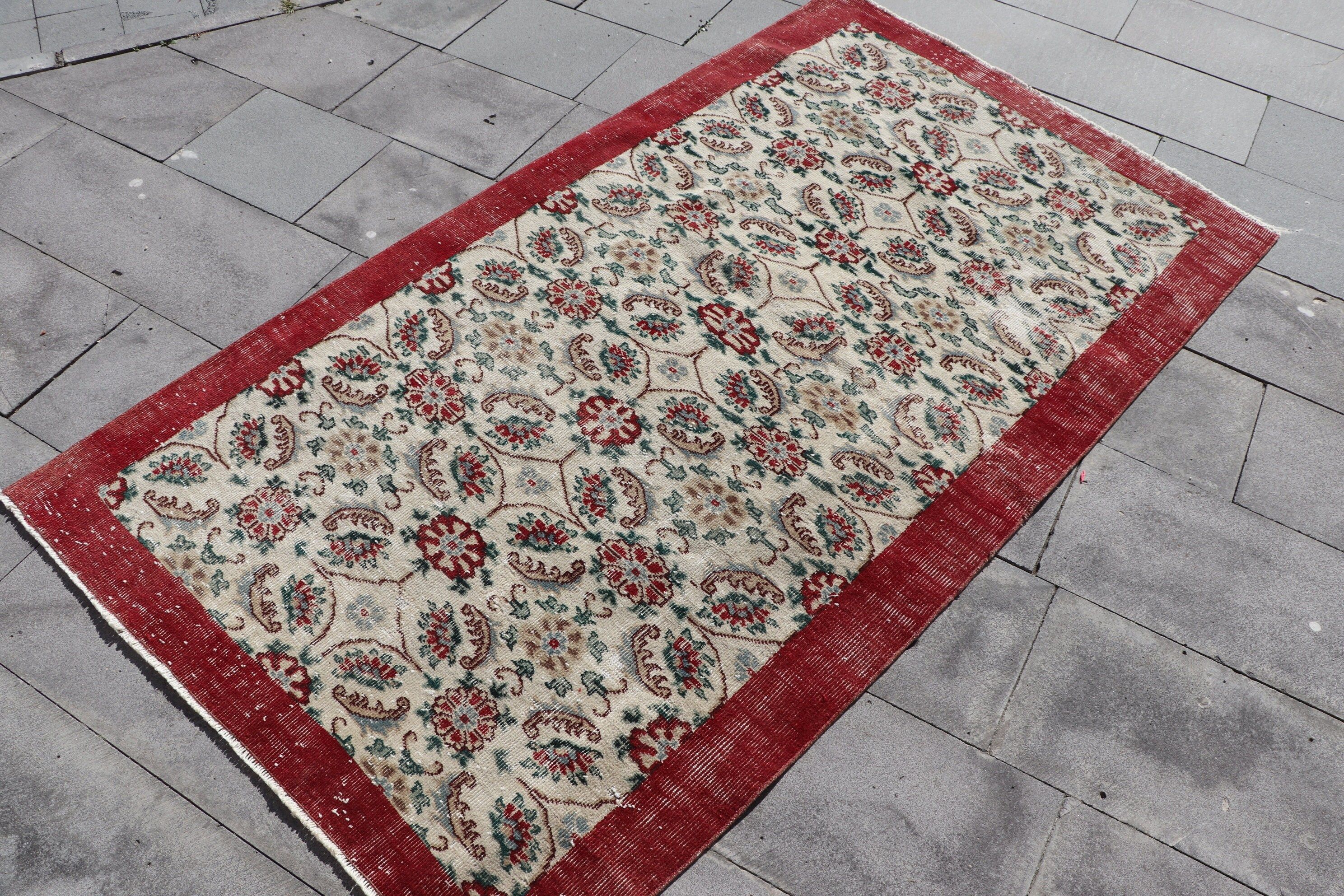 Living Room Rugs, Rugs for Nursery, Wool Rug, Turkish Rug, 3.8x6.6 ft Area Rug, Floor Rugs, Red Moroccan Rug, Vintage Rugs