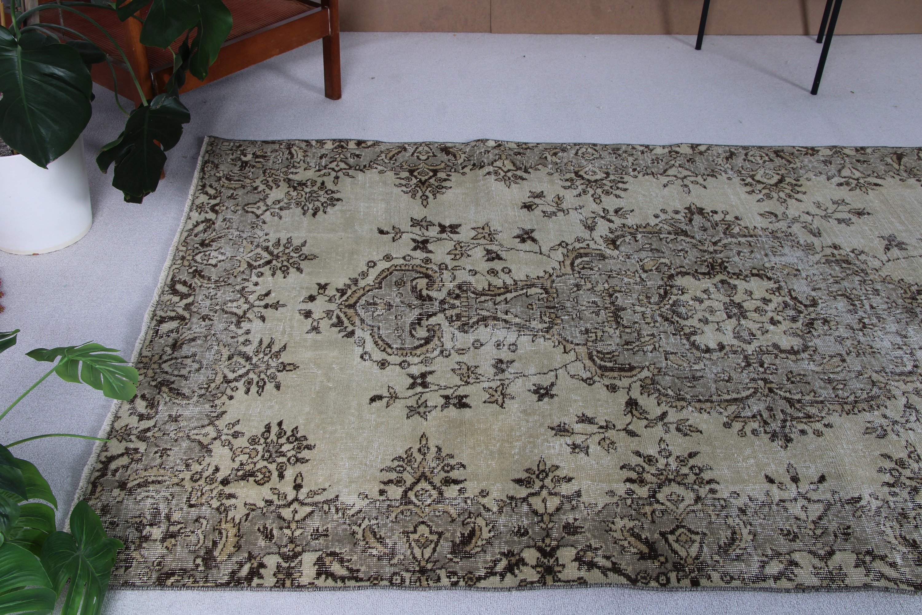 Büyük Oushak Halıları, Vintage Halılar, Bej 4.9x8.7 ft Büyük Halı, Yatak Odası Halısı, Türk Halısı, Ofis Halıları, Havalı Halılar, Fas Halıları