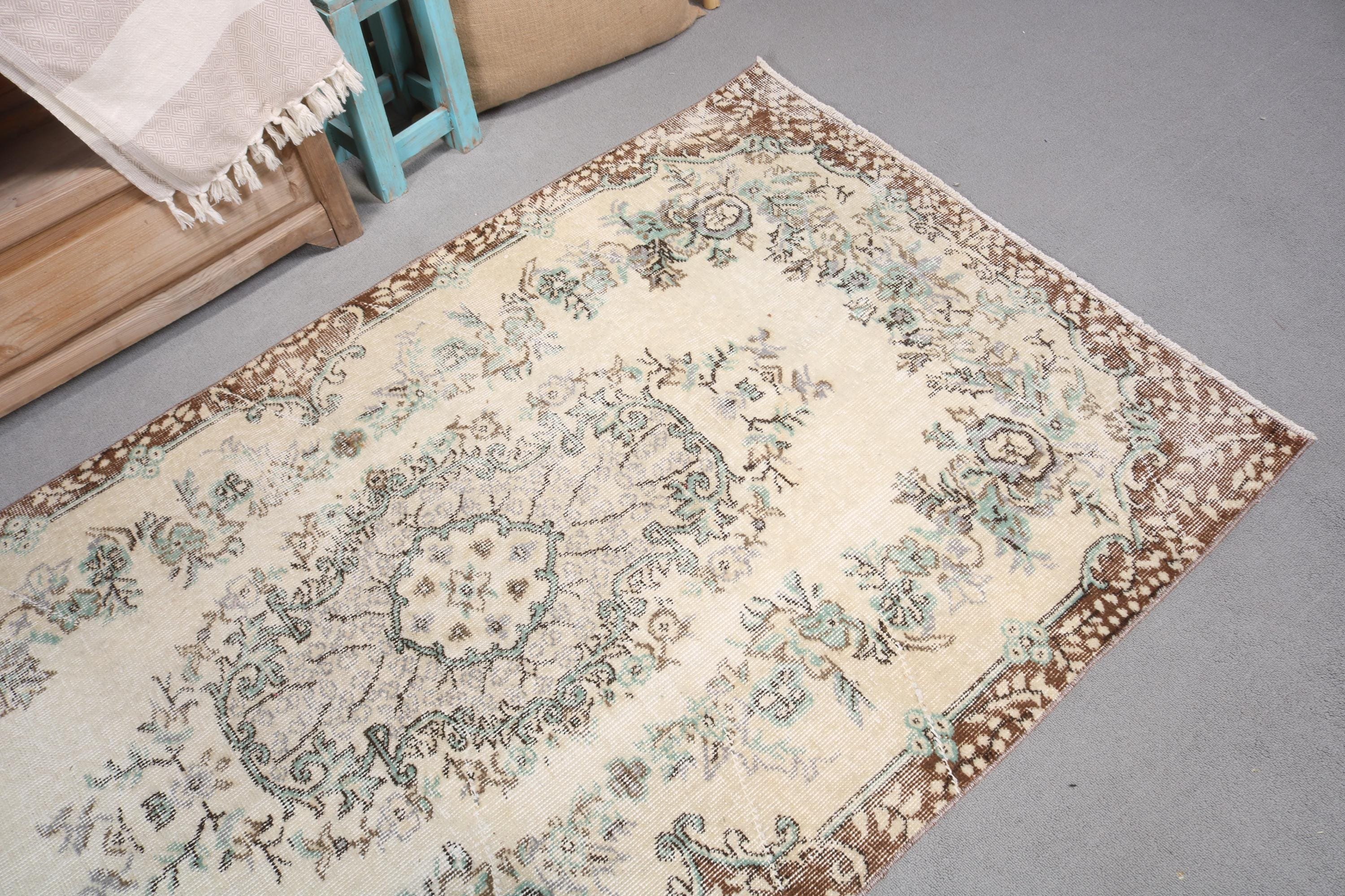 Giriş Halısı, Boho Vurgulu Halı, Bej Ev Dekor Halıları, Türk Halısı, Düz Dokuma Halı, Türkiye Halısı, Yün Halı, 3,5x6,8 ft Vurgulu Halılar, Vintage Halılar