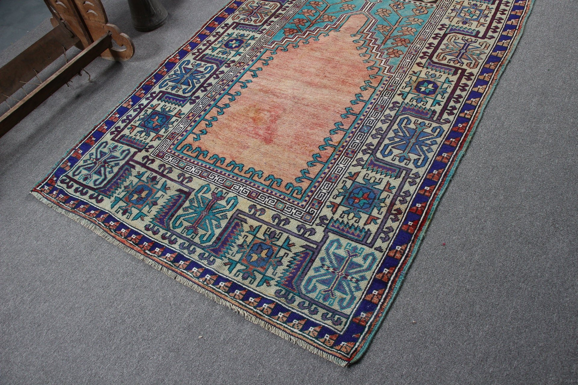 Cool Halı, Mavi 4.7x8.6 ft Büyük Halı, Salon Halısı, Oturma Odası Halısı, Ev Dekor Halısı, Türk Halıları, Vintage Halılar, Düz Dokuma Halı