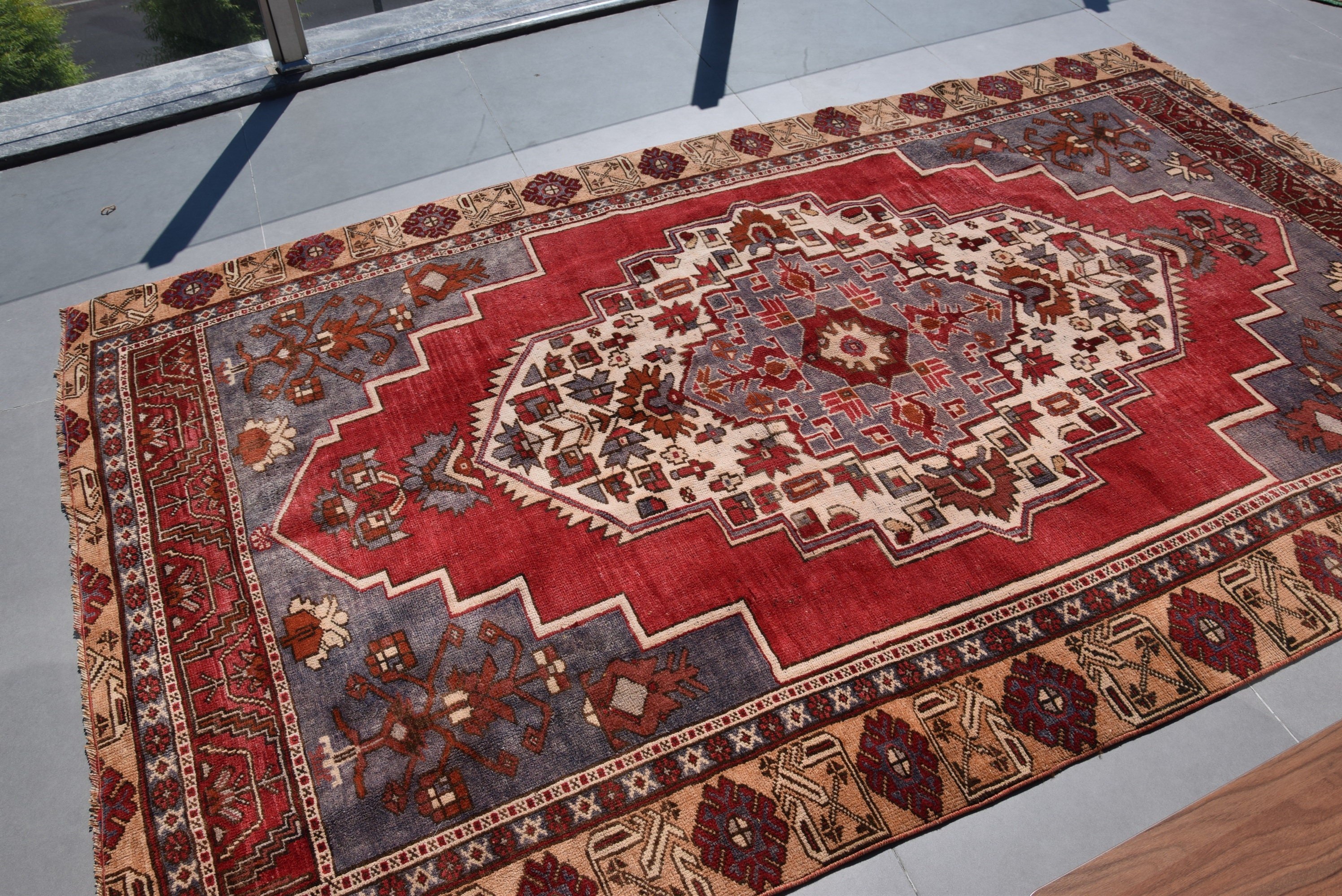 Oturma Odası Halısı, 5.4x9.2 ft Büyük Halılar, Vintage Halı, Yatak Odası Halısı, Oushak Halıları, Fas Halısı, Kırmızı Ev Dekor Halısı, Doğal Halılar, Türk Halısı