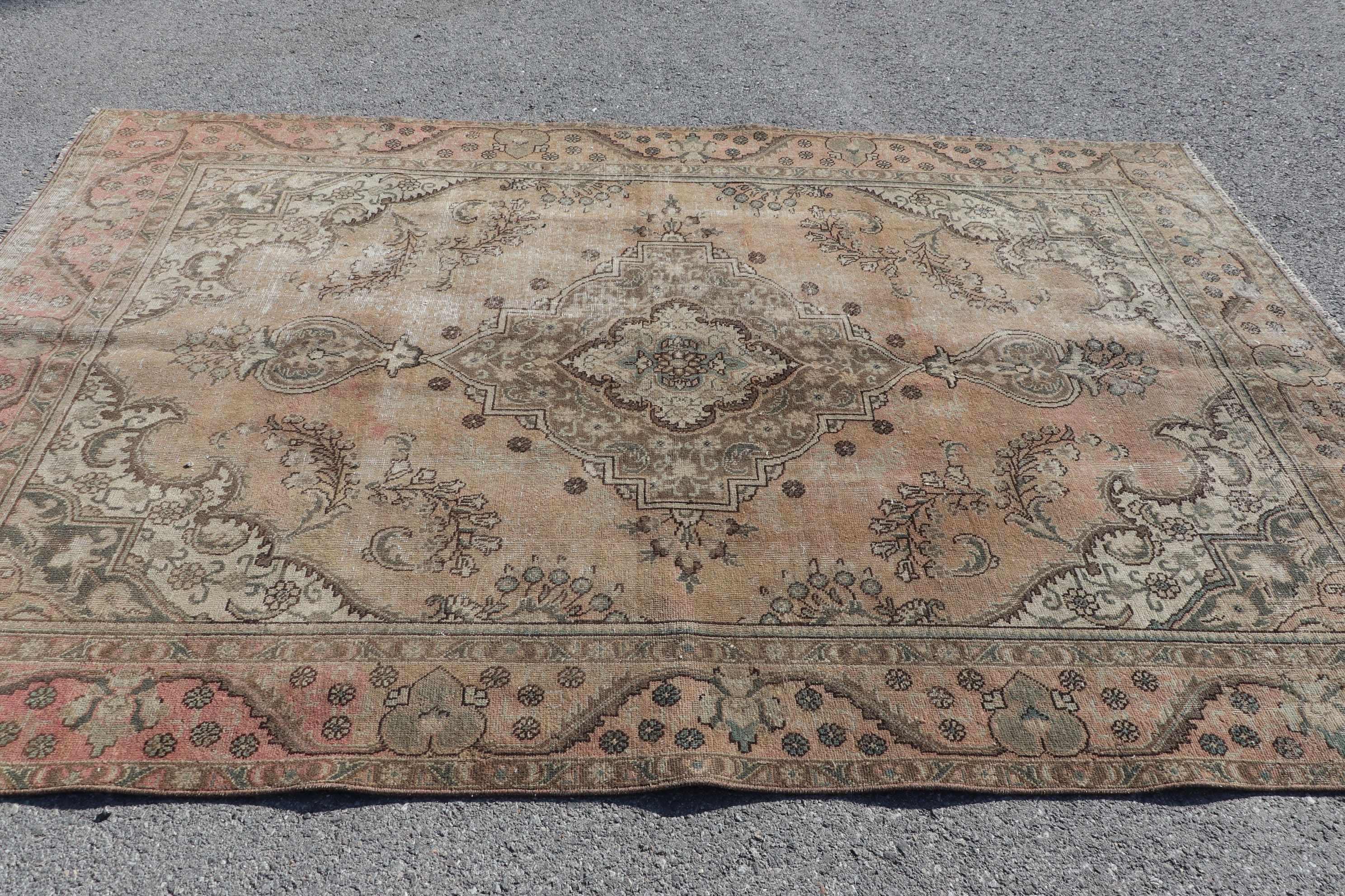 Oturma Odası Halıları, Turuncu 6.2x9.4 ft Büyük Halılar, Vintage Halı, Soluk Halı, Anadolu Halısı, Salon Halısı, Türk Halıları