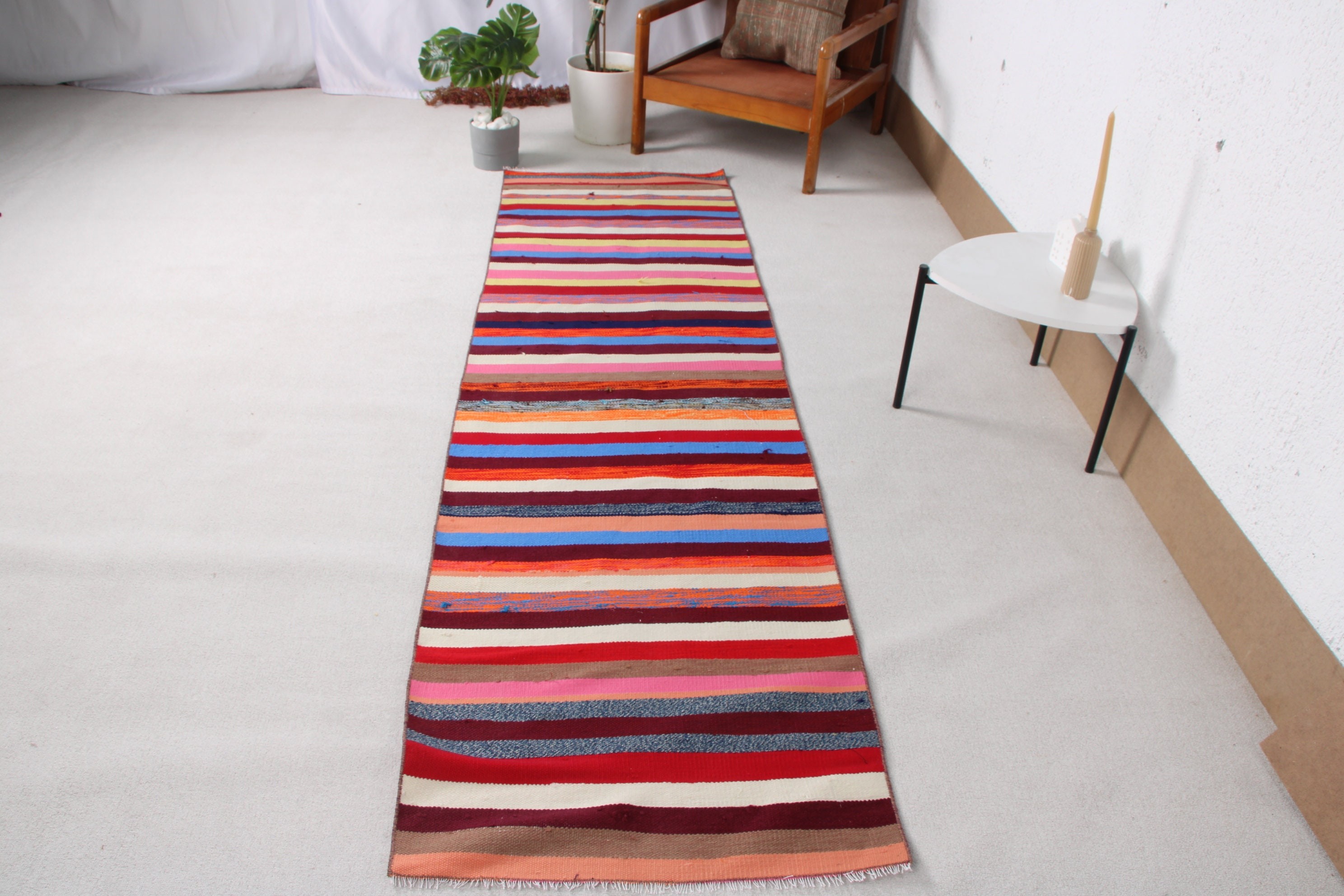 2.4x8.5 ft Runner Rug, Hallway Rug, Turkish Rug, Rugs for Hallway, Kilim, Rainbow Handwoven Rug, Moroccan Rugs, Vintage Rugs, Bedroom Rugs