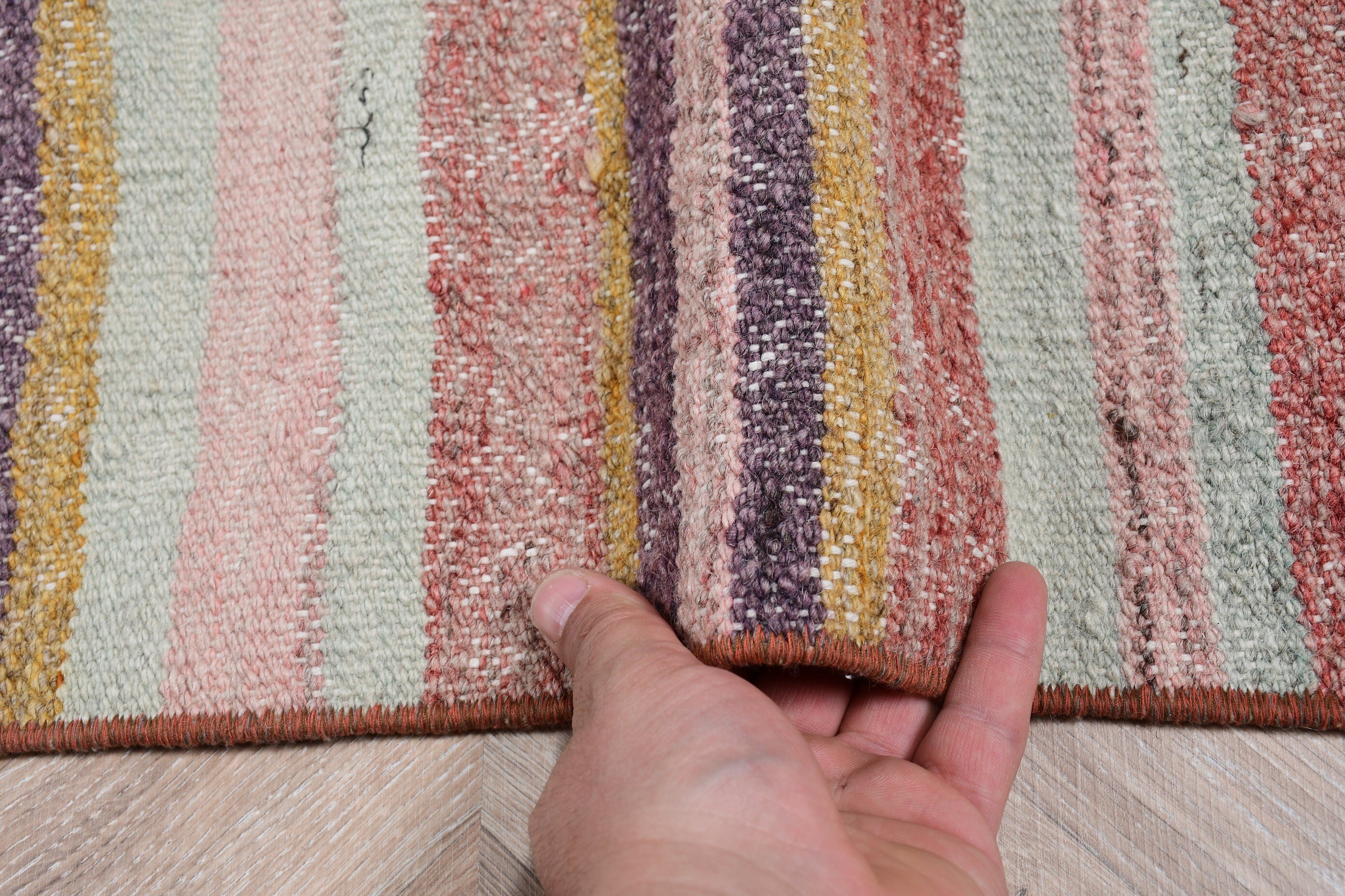 Cool Halı, 4.6x7.4 ft Alan Halısı, Bohem Halıları, Çocuk Halıları, Vintage Halı, Kilim, Pembe Yün Halı, Türk Halıları, Oturma Odası Halısı