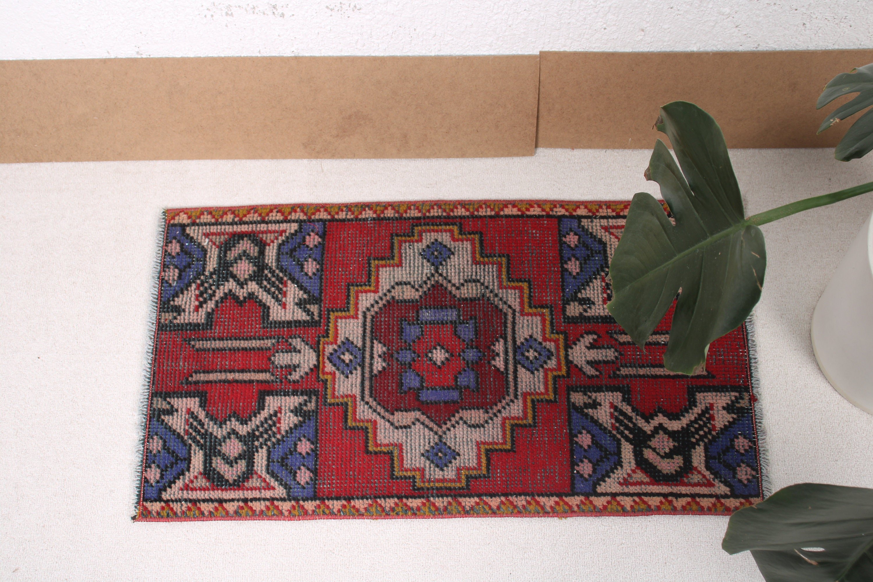 Boho Halı, Giriş Halıları, Vintage Halı, 1.5x2.8 ft Küçük Halı, Kırmızı Ev Dekor Halısı, Düz Dokuma Halılar, Türk Halısı, Duvara Asılı Halılar