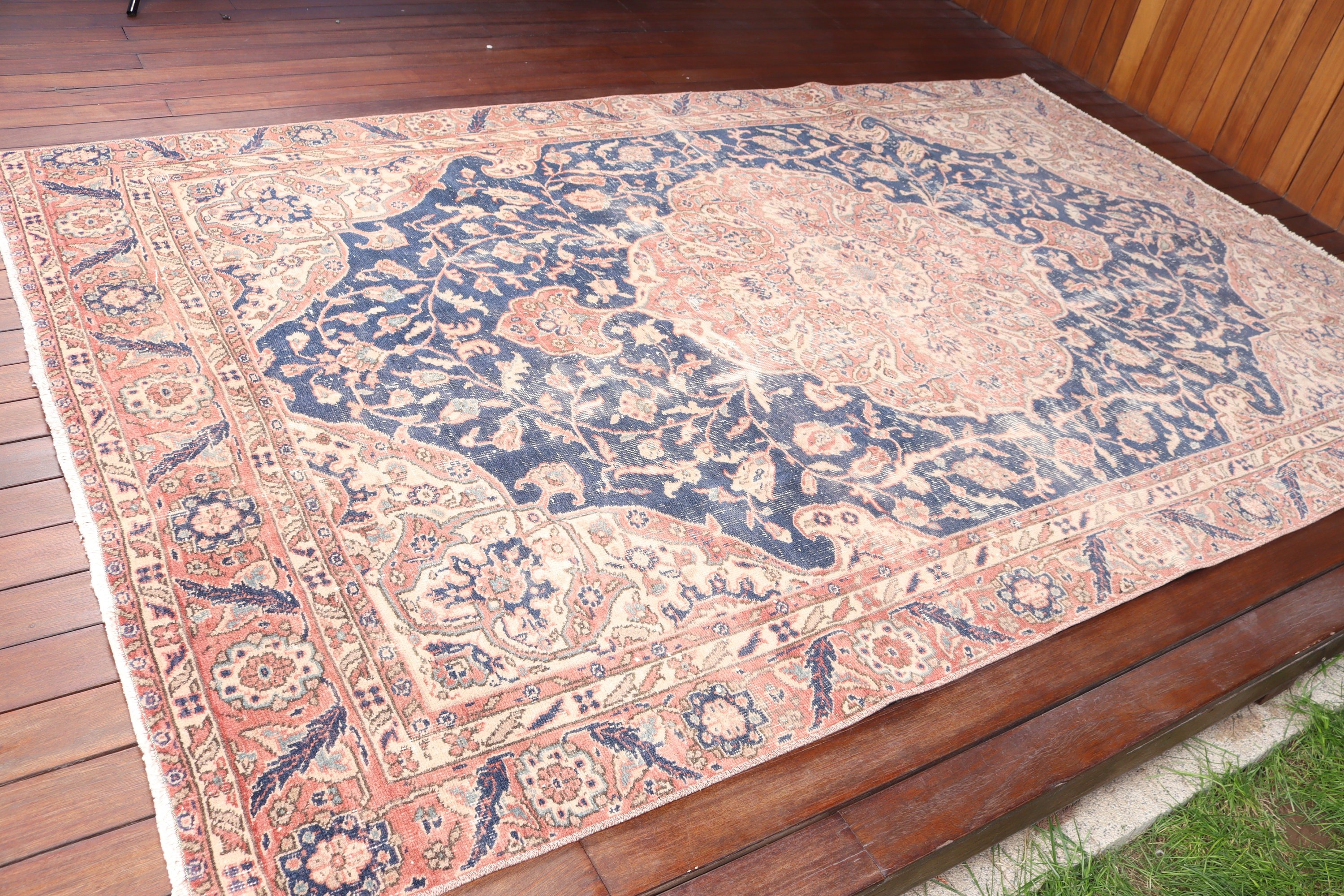 Yemek Odası Halıları, Türk Halısı, 5.8x9.4 ft Büyük Halılar, Geometrik Halı, El Dokuma Halı, Vintage Halı, Mavi Yün Halılar, Yatak Odası Halısı, Etnik Halı