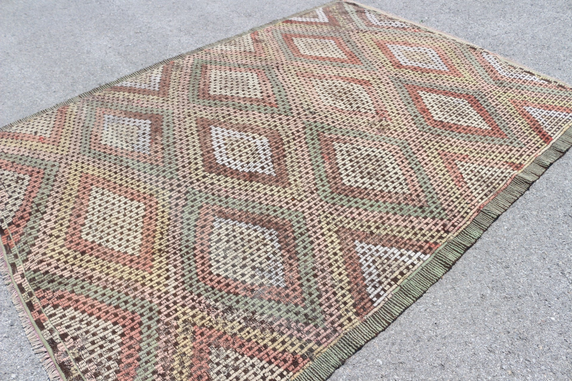 Retro Halı, 6.6x9.3 ft Büyük Halı, Türk Halısı, Antika Halı, Kilim, Yatak Odası Halıları, Yer Halıları, Vintage Halı, Yeşil Yatak Odası Halıları, Salon Halıları