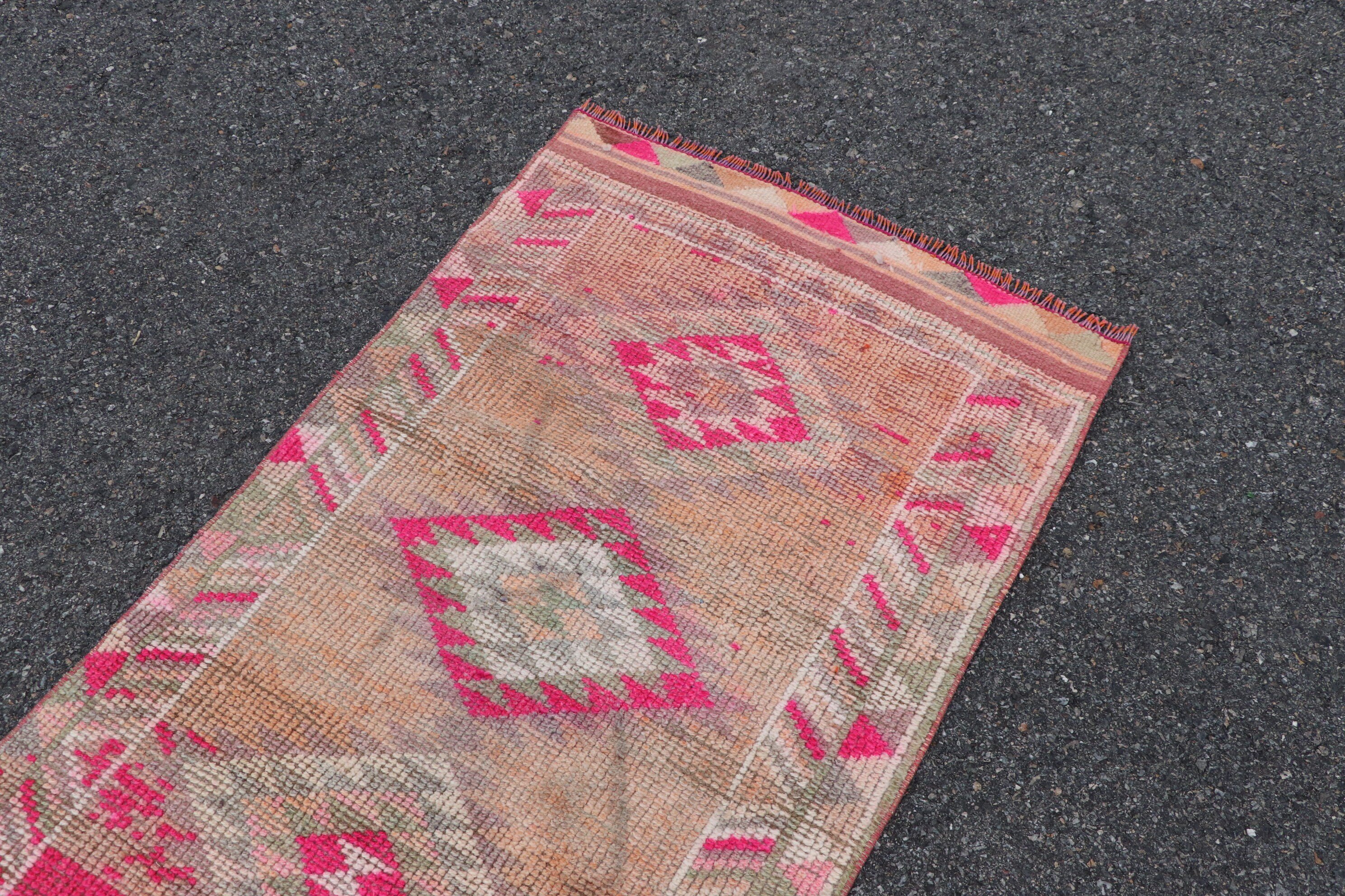 Vintage Rug, Oriental Rug, Rugs for Kitchen, Turkish Rugs, 2.7x10.9 ft Runner Rug, Pink Cool Rug, Kitchen Rug, Custom Rug