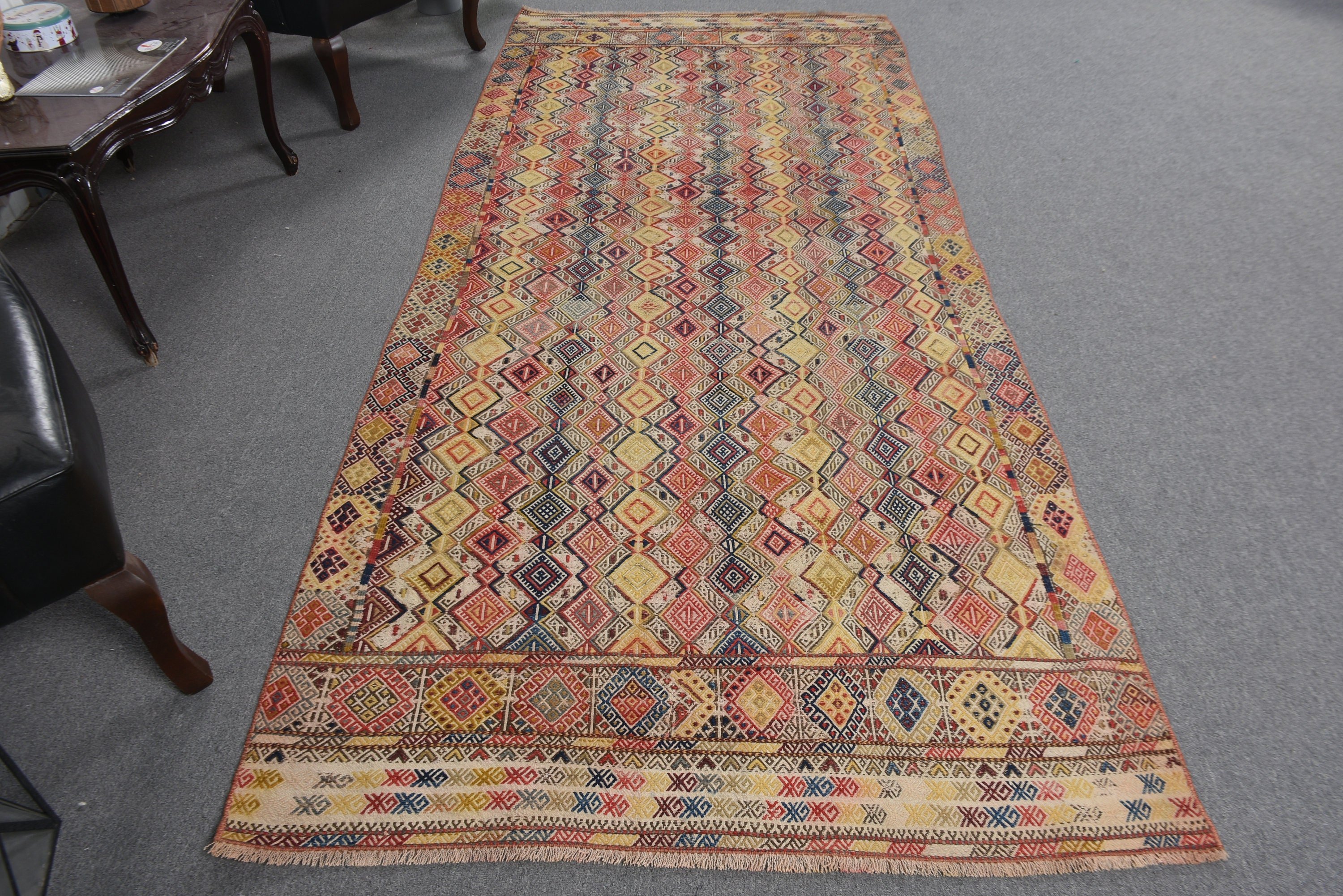 Kırmızı Antika Halılar, Büyük Oushak Halı, Vintage Halı, Lüks Halı, Türk Halıları, 4.3x10 ft Büyük Halılar, Anadolu Halıları, Salon Halısı, Oushak Halısı