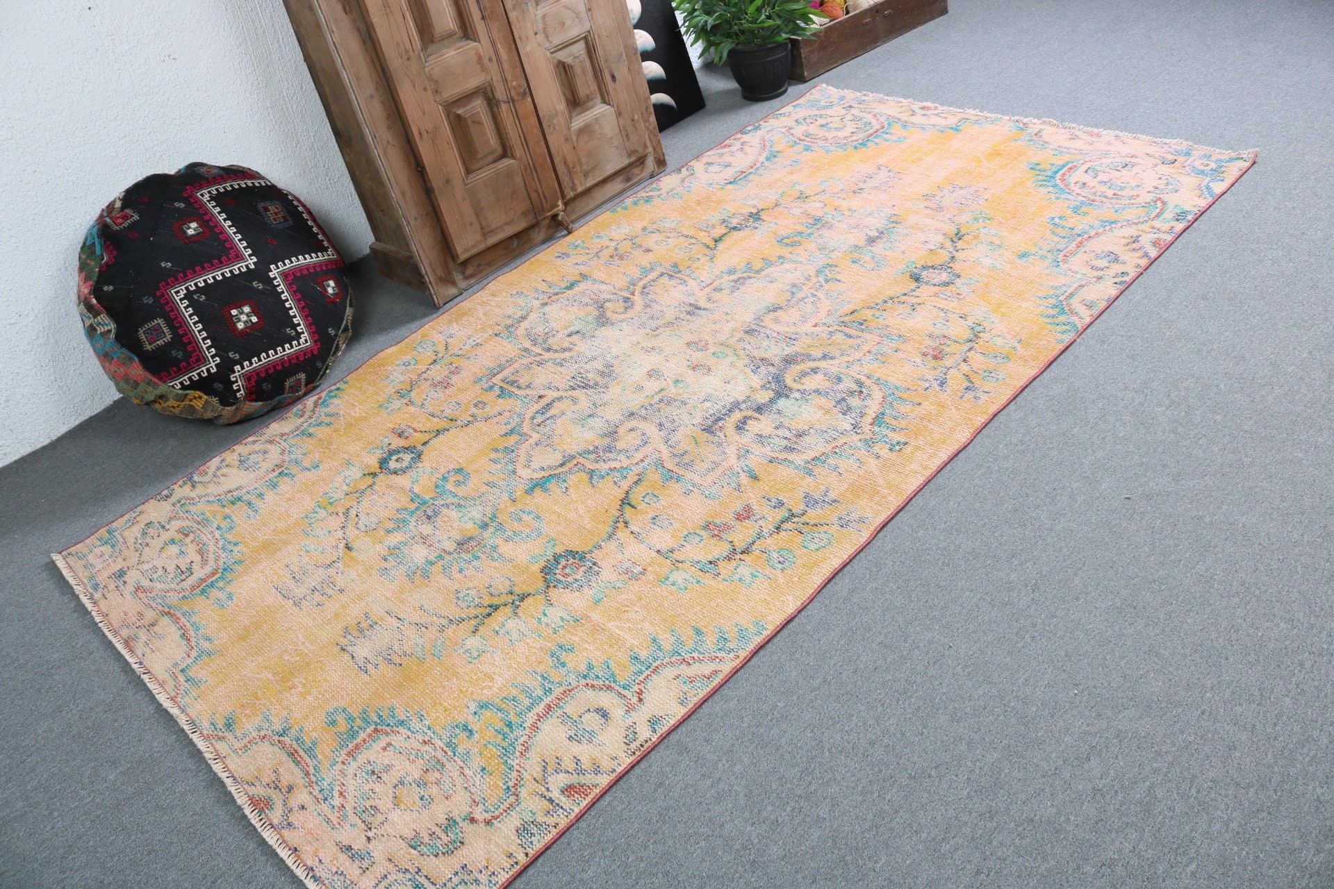 Boho Rug, Turkish Rug, Nursery Rugs, 4.6x8.4 ft Area Rugs, Floor Rug, Vintage Rugs, Boho Area Rugs, Yellow Handwoven Rugs, Antique Rugs