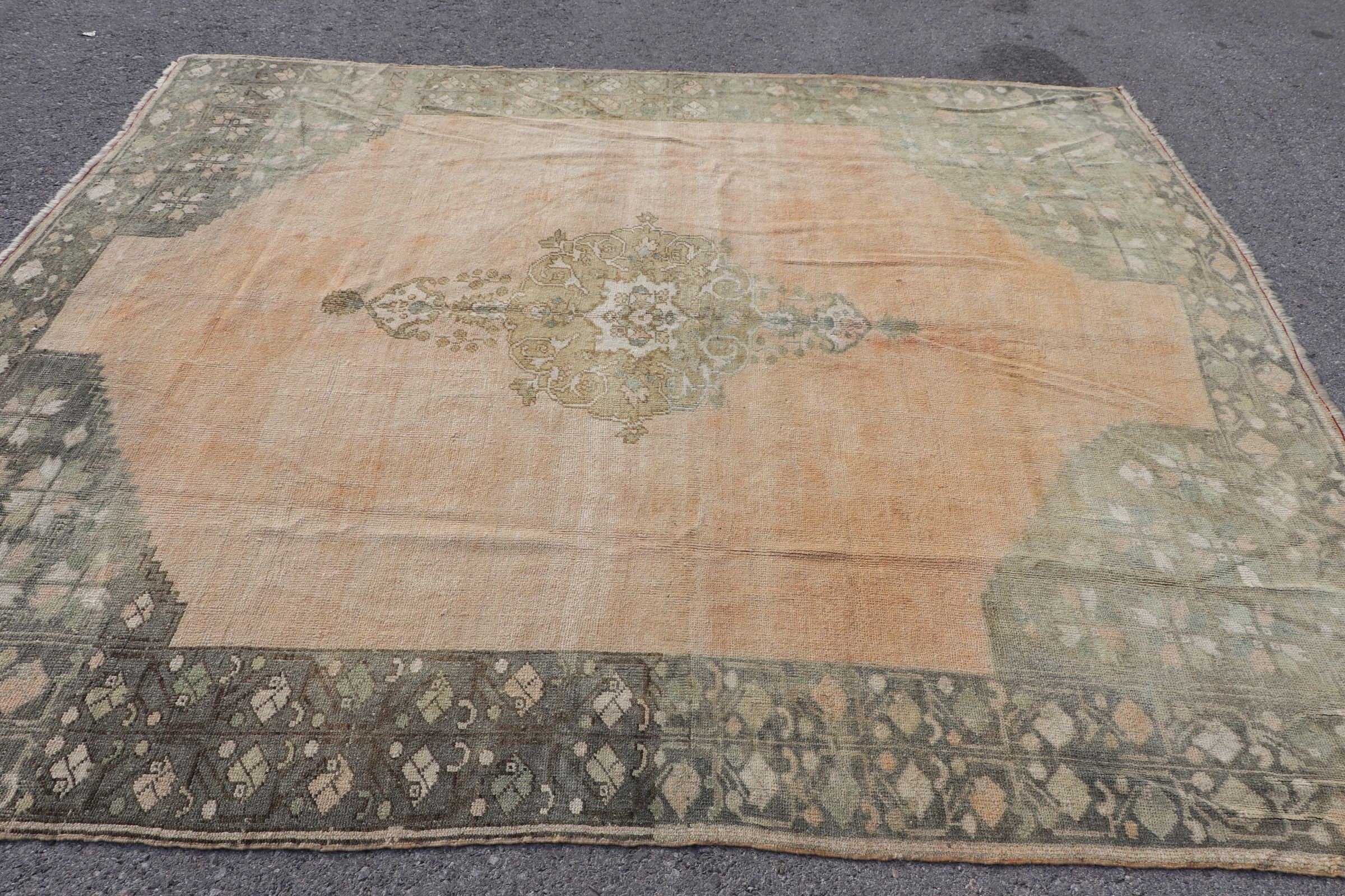 Salon Rug, 7.8x8.8 ft Large Rug, Green Home Decor Rug, Dining Room Rug, Turkish Rug, Bedroom Rug, Handmade Rug, Vintage Rug