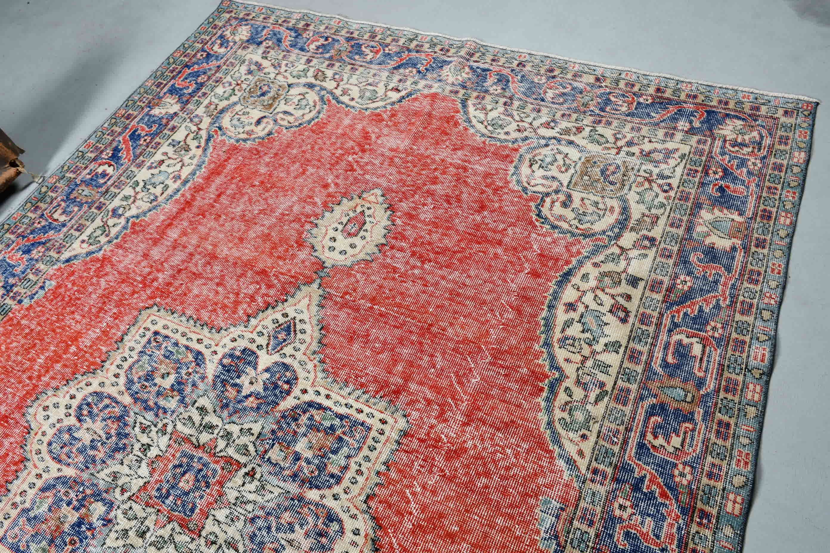 Oturma Odası Halıları, Boho Halısı, Yatak Odası Halısı, 6.6x9.8 ft Büyük Halı, Oryantal Halı, Anadolu Halısı, Vintage Halı, Türk Halısı, Kırmızı Ev Dekor Halıları