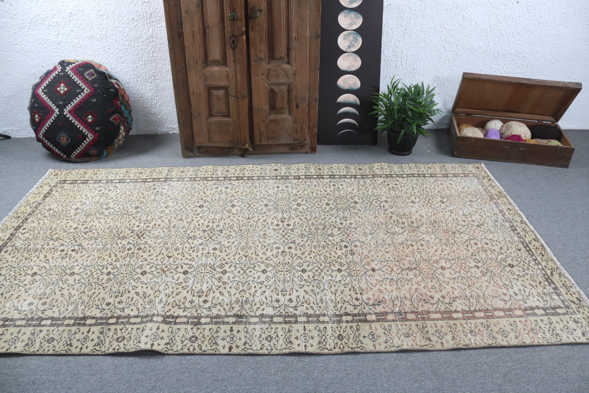 4.8x8.9 ft Büyük Halı, Sarı Nötr Halı, Dekoratif Halılar, Yatak Odası Halısı, Vintage Halı, Düz Dokuma Halılar, Salon Halısı, Türk Halıları