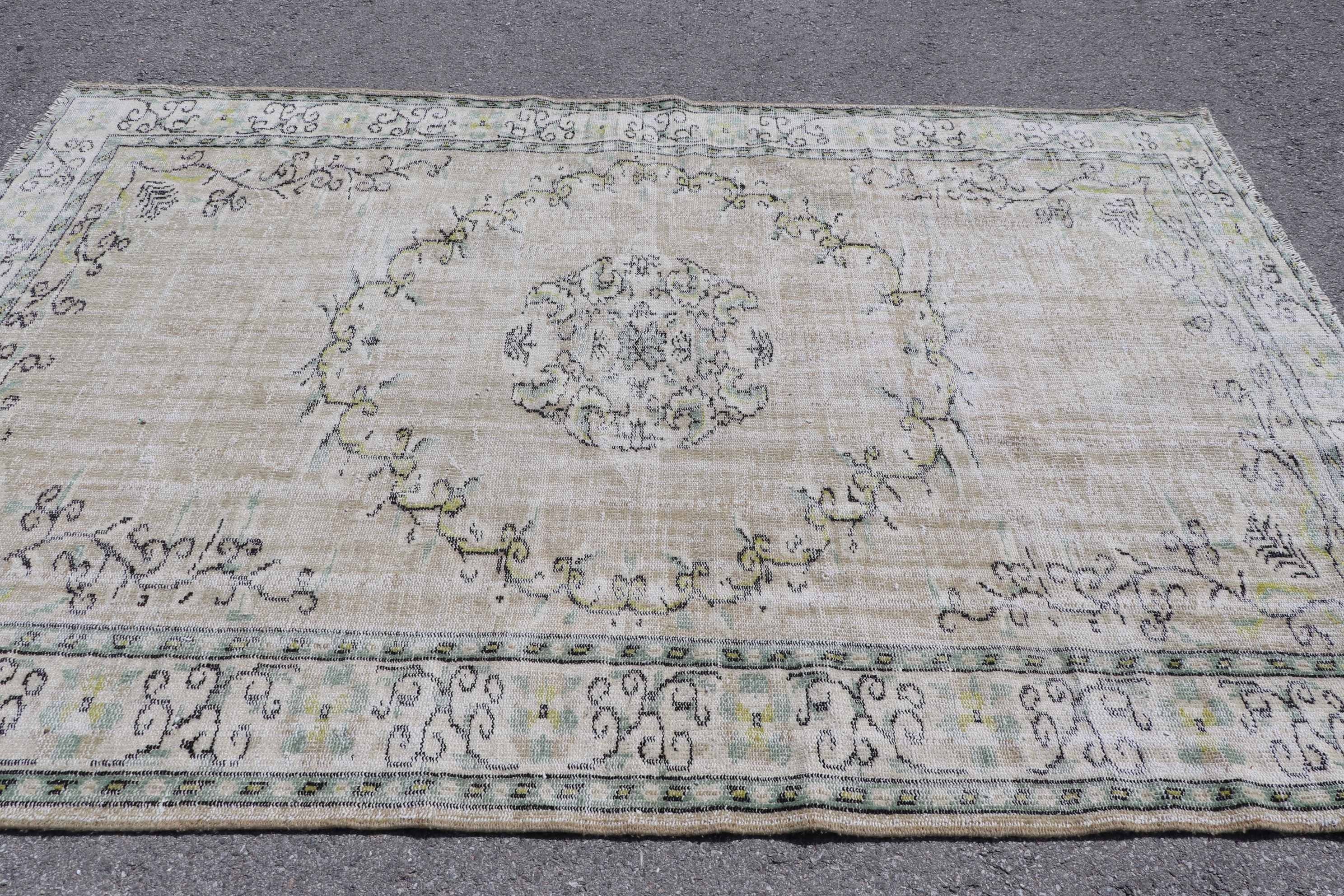 Vintage Halı, Ofis Halısı, 6.3x9.1 ft Büyük Halı, Antika Halılar, Türk Halıları, Salon Halıları, Yemek Odası Halısı, Yeşil Ev Dekor Halısı, Mutfak Halısı