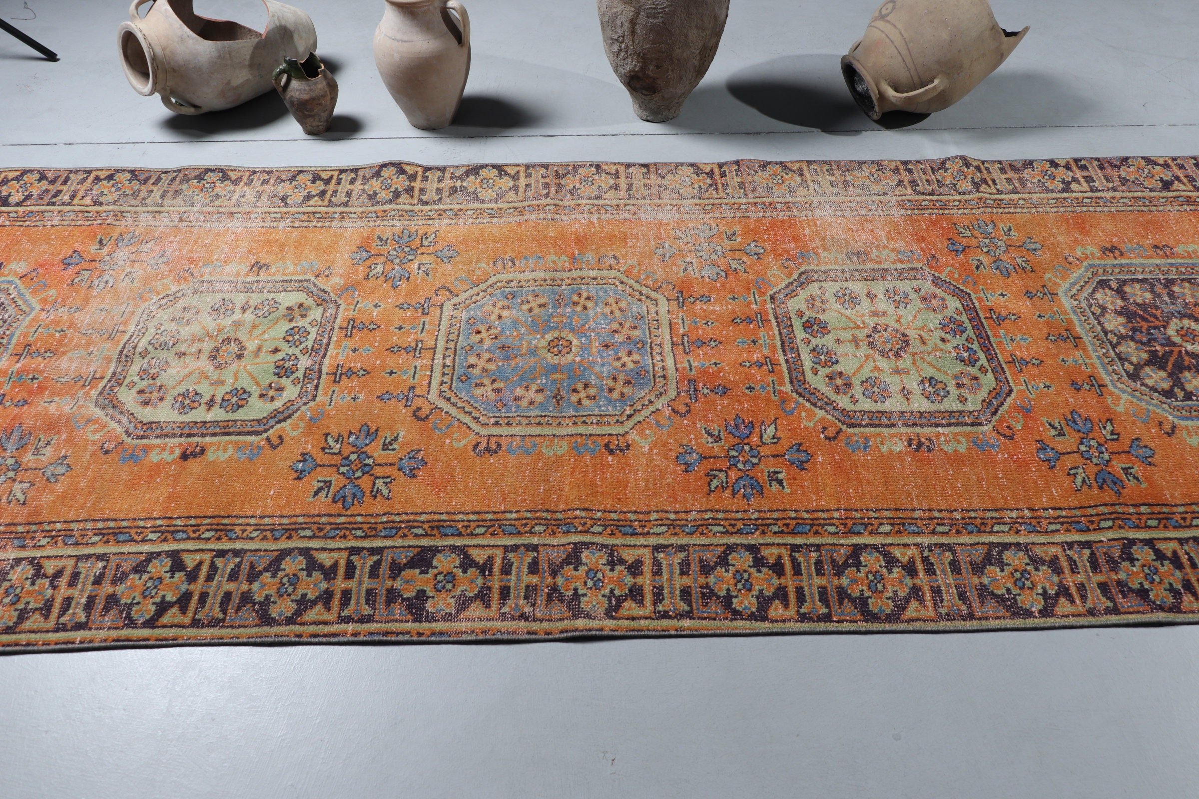 Corridor Rug, Orange  4.2x11.7 ft Runner Rug, Moroccan Rugs, Rugs for Corridor, Vintage Rugs, Turkish Rug, Anatolian Rugs