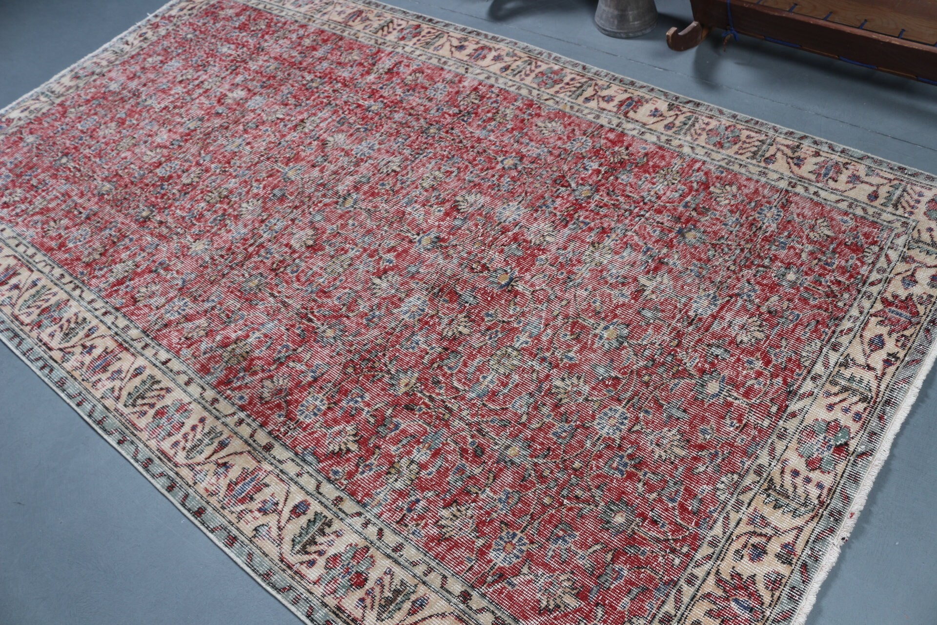 Oushak Halısı, Kırmızı Anadolu Halısı, Yatak Odası Halıları, Vintage Halı, 5.5x9.5 ft Büyük Halı, Yurt Halısı, Türk Halıları, Salon Halıları, Oturma Odası Halısı