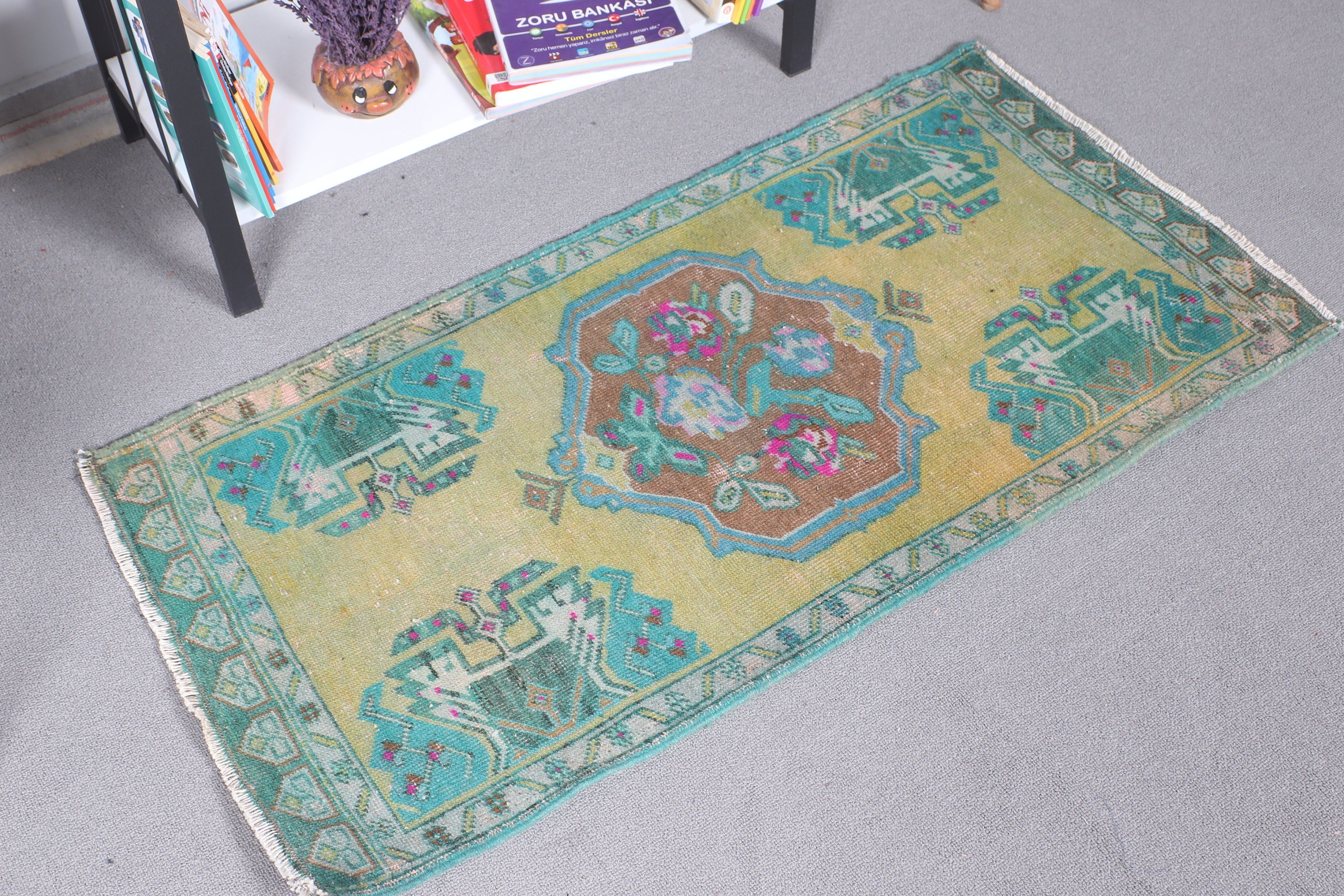 Kitchen Rug, 1.8x3.6 ft Small Rugs, Turkish Rug, Wool Rug, Rugs for Bathroom, Vintage Rug, Oriental Rug, Green Antique Rugs, Bathroom Rug