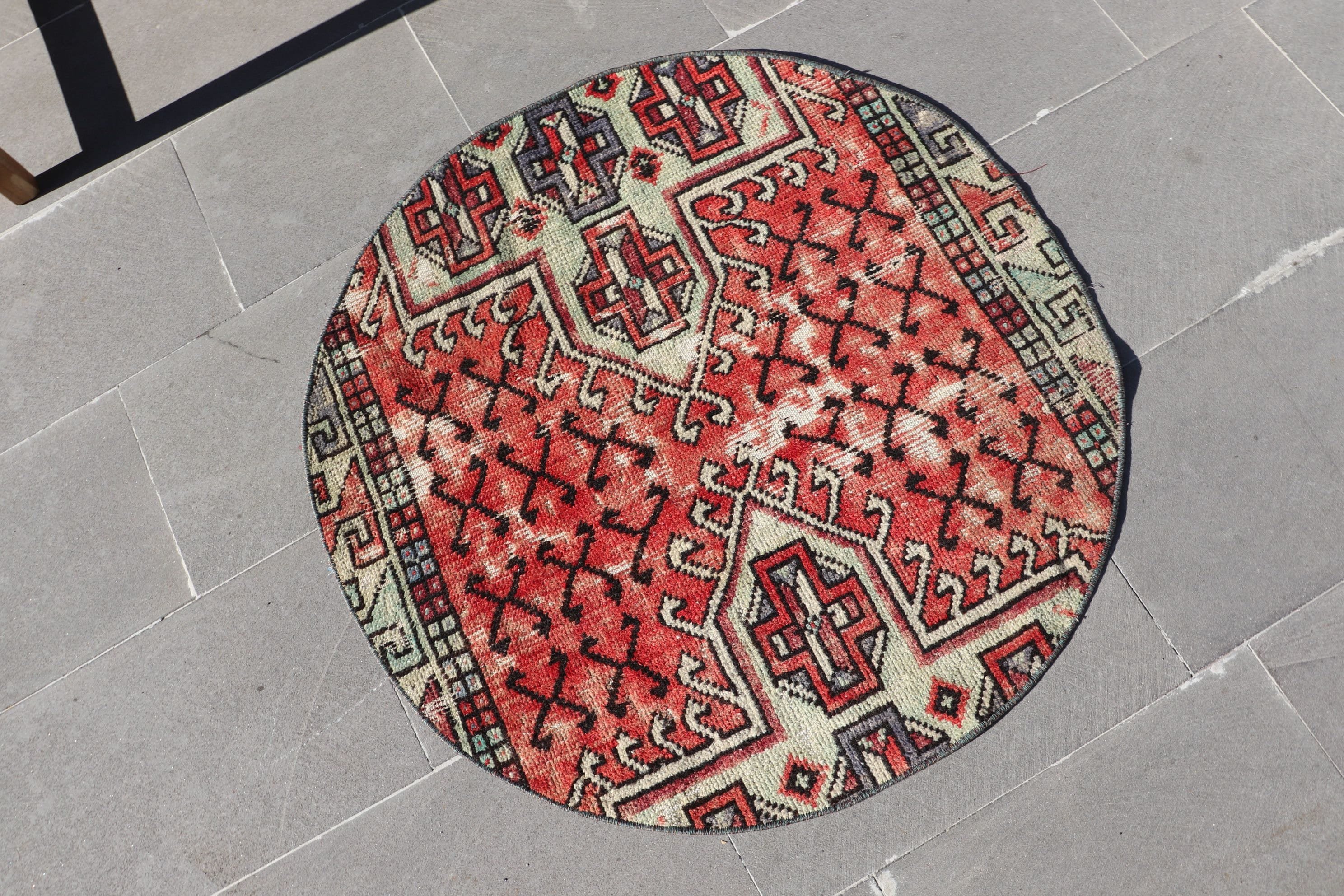 Kitchen Rug, Red Home Decor Rug, Wool Rug, Wall Hanging Rug, Rugs for Kitchen, Bedroom Rug, Turkish Rug, 3x3 ft Small Rugs, Vintage Rug