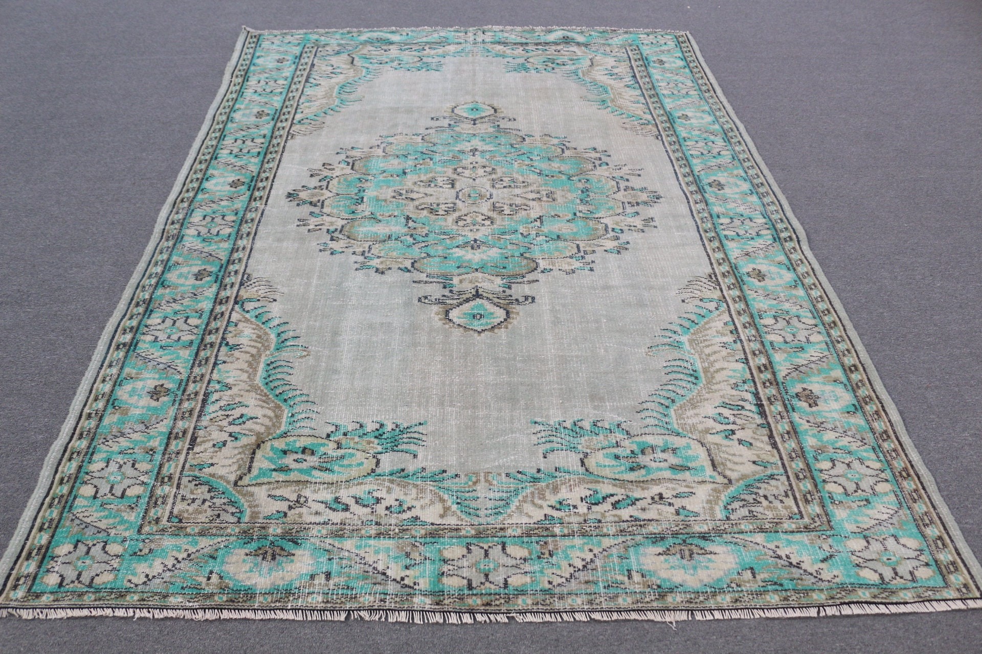 Kitchen Rugs, Bedroom Rug, Vintage Rugs, Rugs for Salon, Turkish Rugs, Green Cool Rug, 6x8.9 ft Large Rugs, Dining Room Rugs