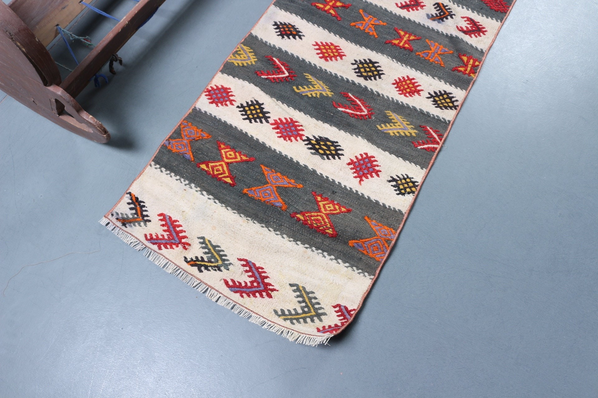 Kilim, Türk Halıları, Yer Halıları, 2.1x4.4 ft Küçük Halı, Vintage Halı, Giriş Halısı, Yatak Odası Halısı, Bej Yer Halısı, Kapı Paspası Halıları, Etnik Halı