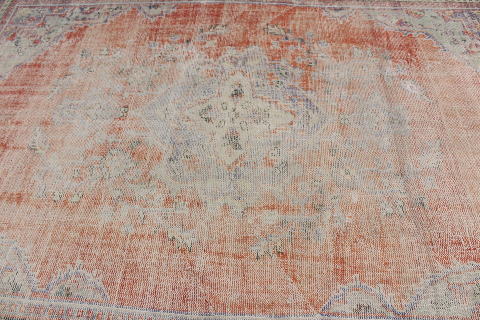 Saloon Rug, Turkish Rug, Wool Rugs, Vintage Rug, Orange  7.6x9.5 ft Oversize Rug, Dining Room Rugs, Kitchen Rugs, Outdoor Rug