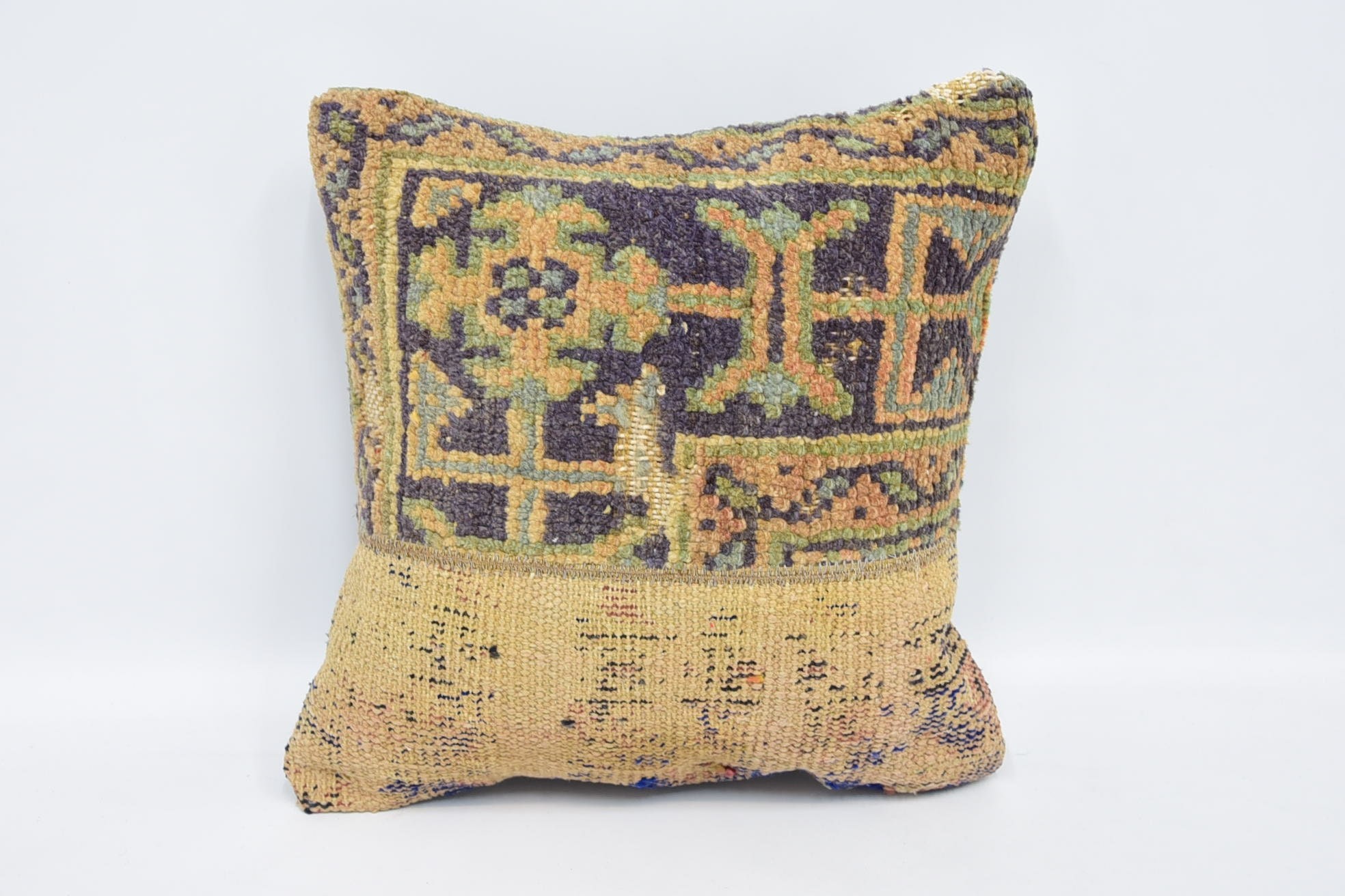 Boho Pillow, Garden Cushion Cover, Turkish Kilim Pillow, Boho Pillow Sham Cover, Outdoor Patio Pillow Sham, 16"x16" Beige Pillow Sham