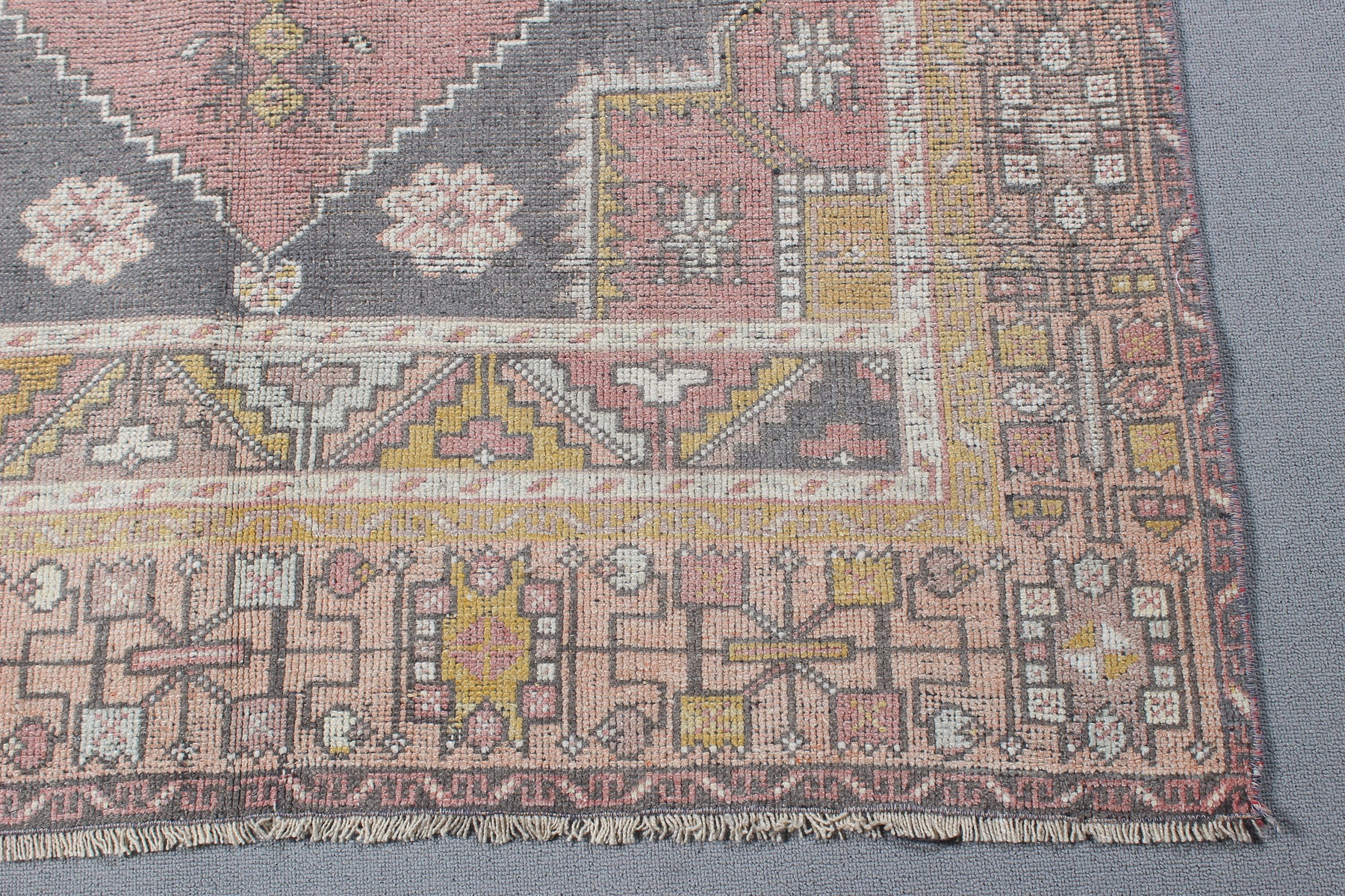 Sarı Antika Halı, Vintage Halı, Aztek Halısı, 4.1x7.4 ft Alan Halısı, Yatak Odası Halısı, Oturma Odası Halısı, Türk Halısı, Mutfak Halısı, El Dokuma Halısı